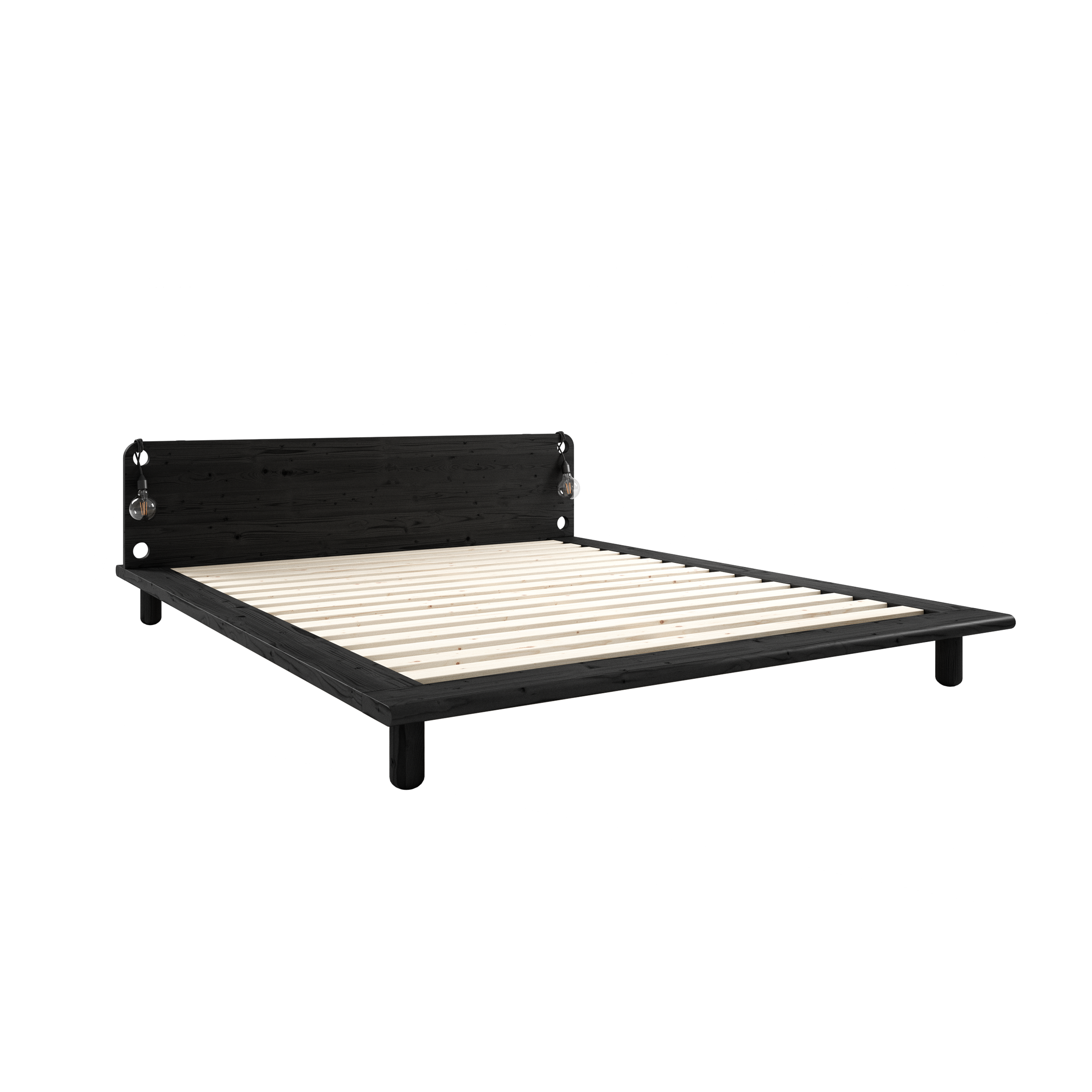 LIT PEEK NOIR LAQUÉ 140 X 200 AVEC 2 LAMPES DE CHEVET
