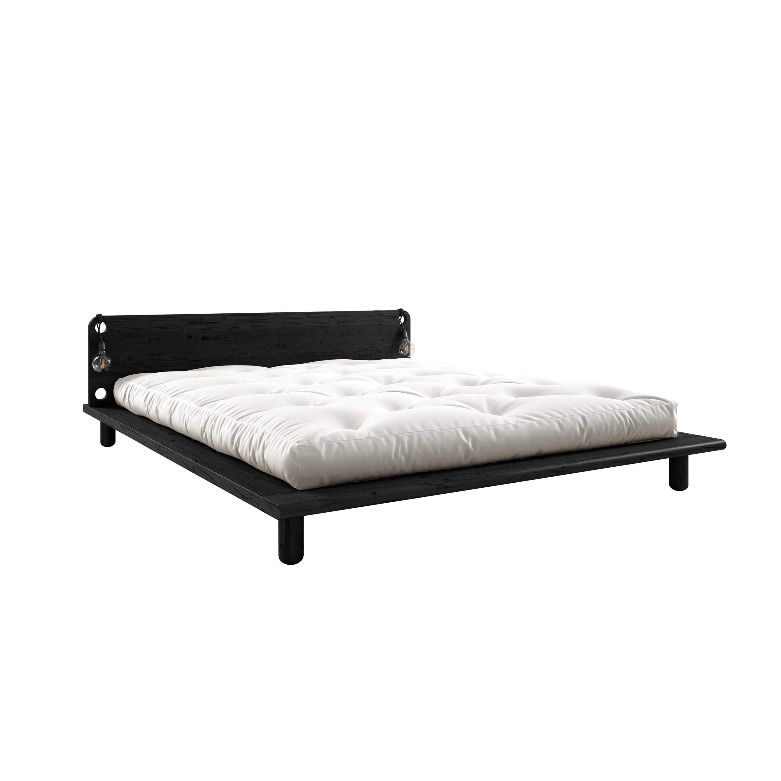 LIT PEEK NOIR LAQUÉ 140 X 200 AVEC 2 LAMPES DE CHEVET