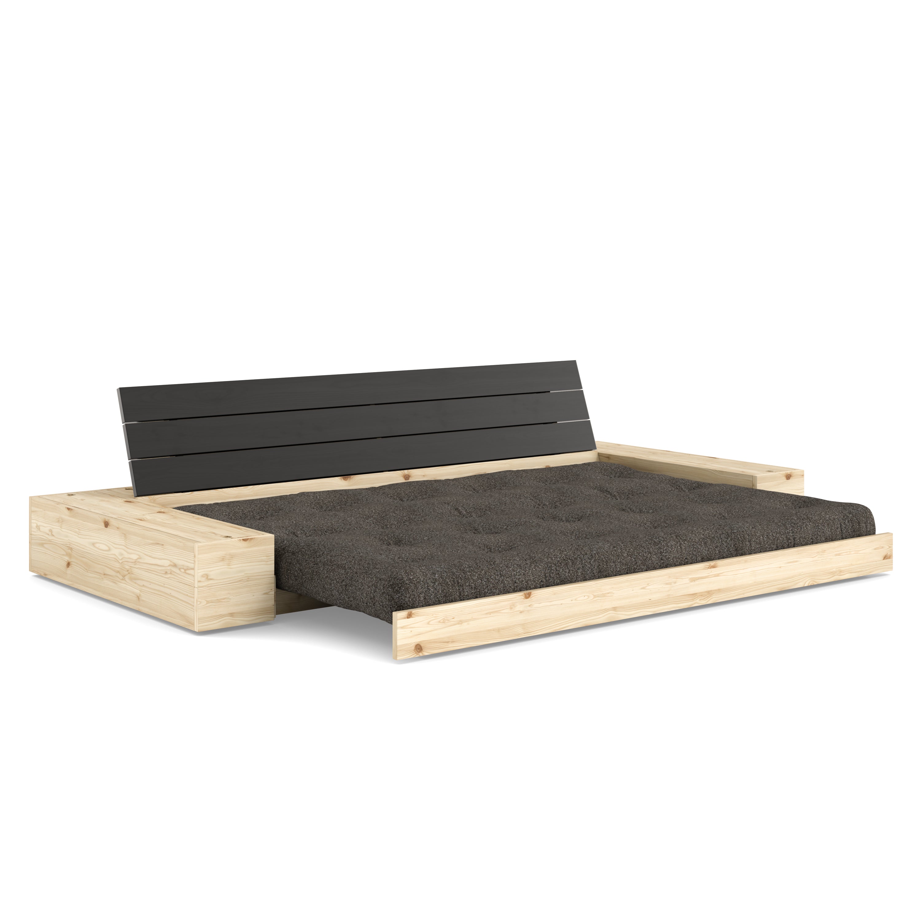 BASE BLACK NIGHT LACQUERED W. 2 SIDEBOXES CLEAR W. 5-LAYER MIXED MATTRESS MELLOW BROWN