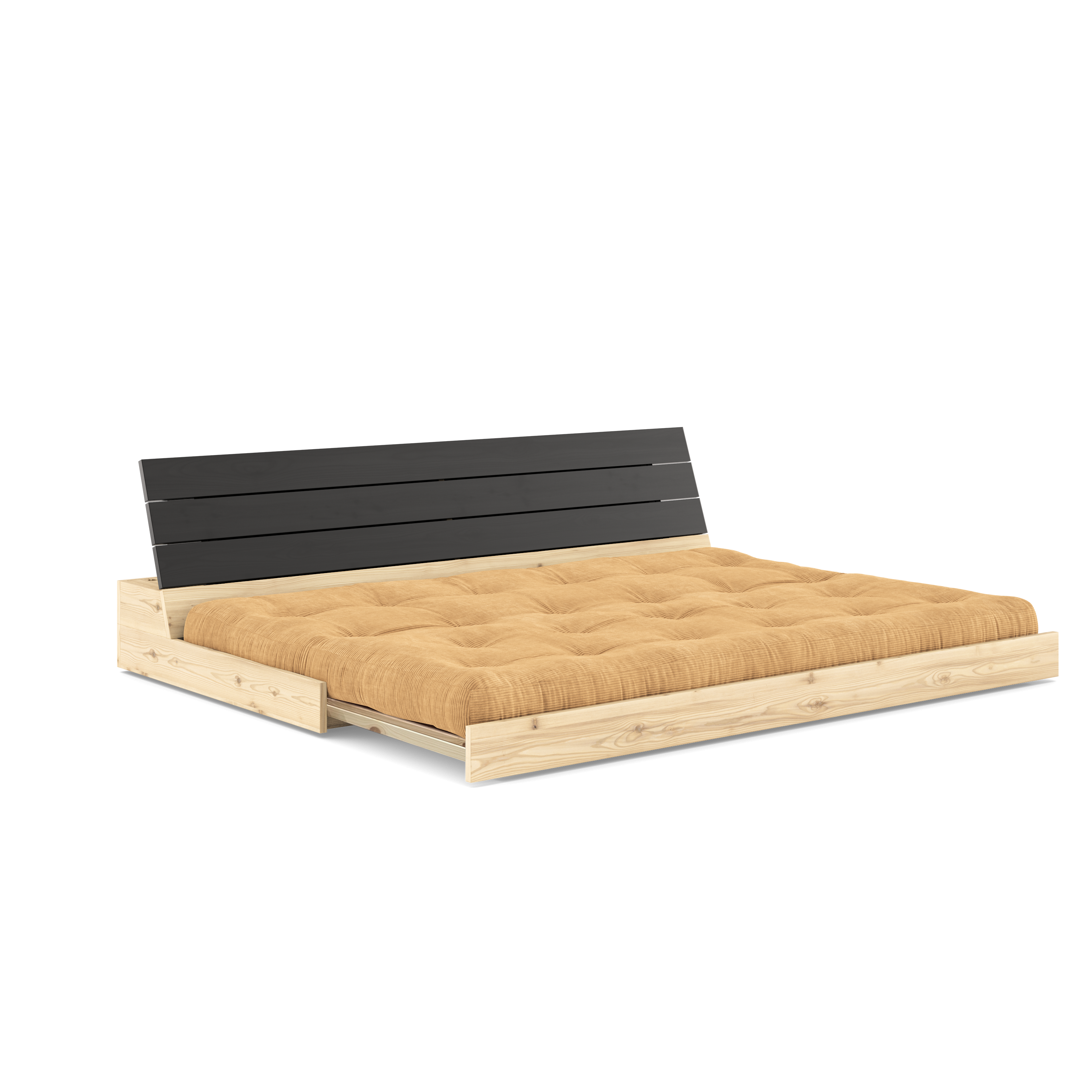 BASE NOIRE LAQUÉE NUIT AVEC MATELAS MIXTE 5 COUCHES FUDGE MARRON