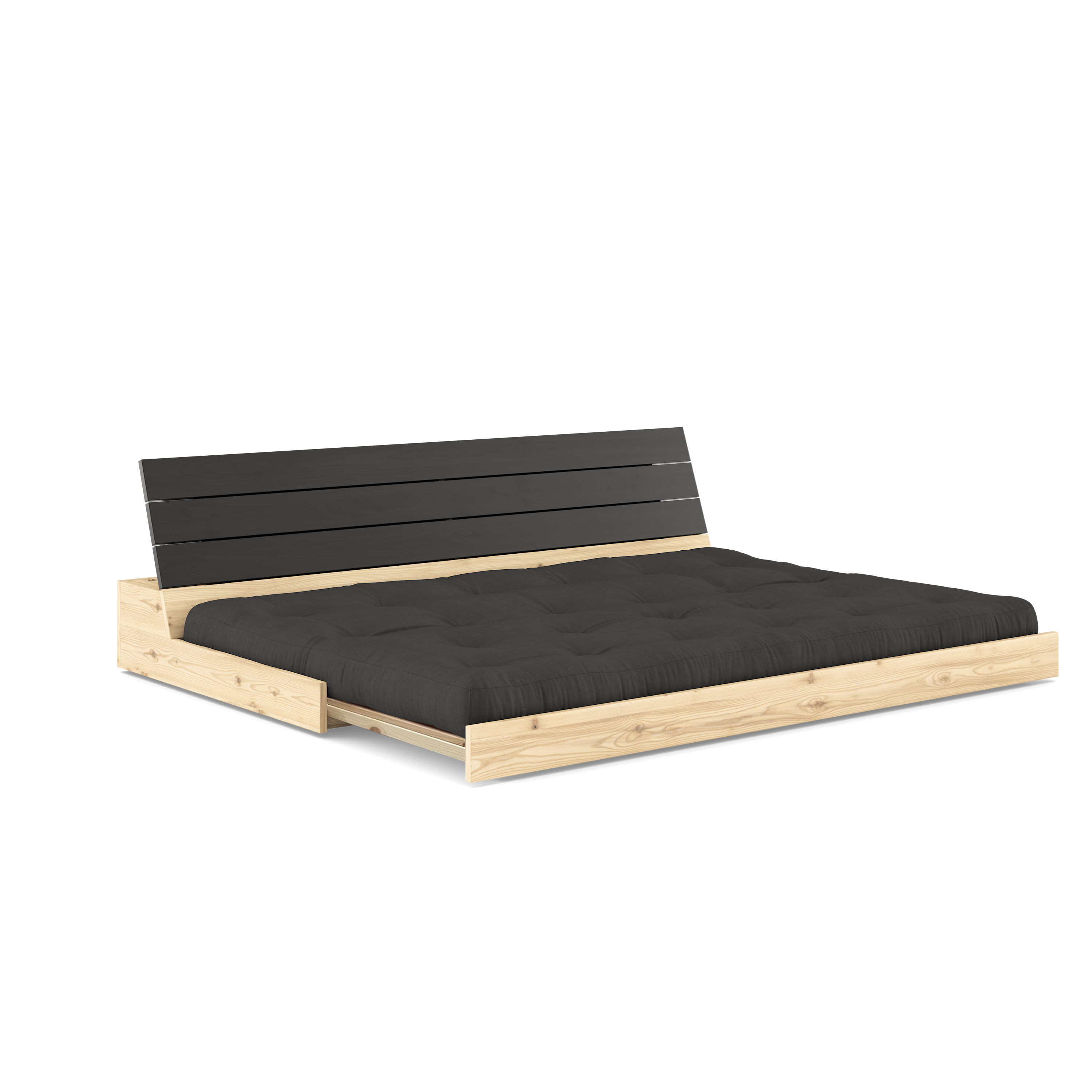 BASE NOIRE NUIT LAQUÉE AVEC MATELAS MIXTE 5 COUCHES MAT FONCÉ GRIS
