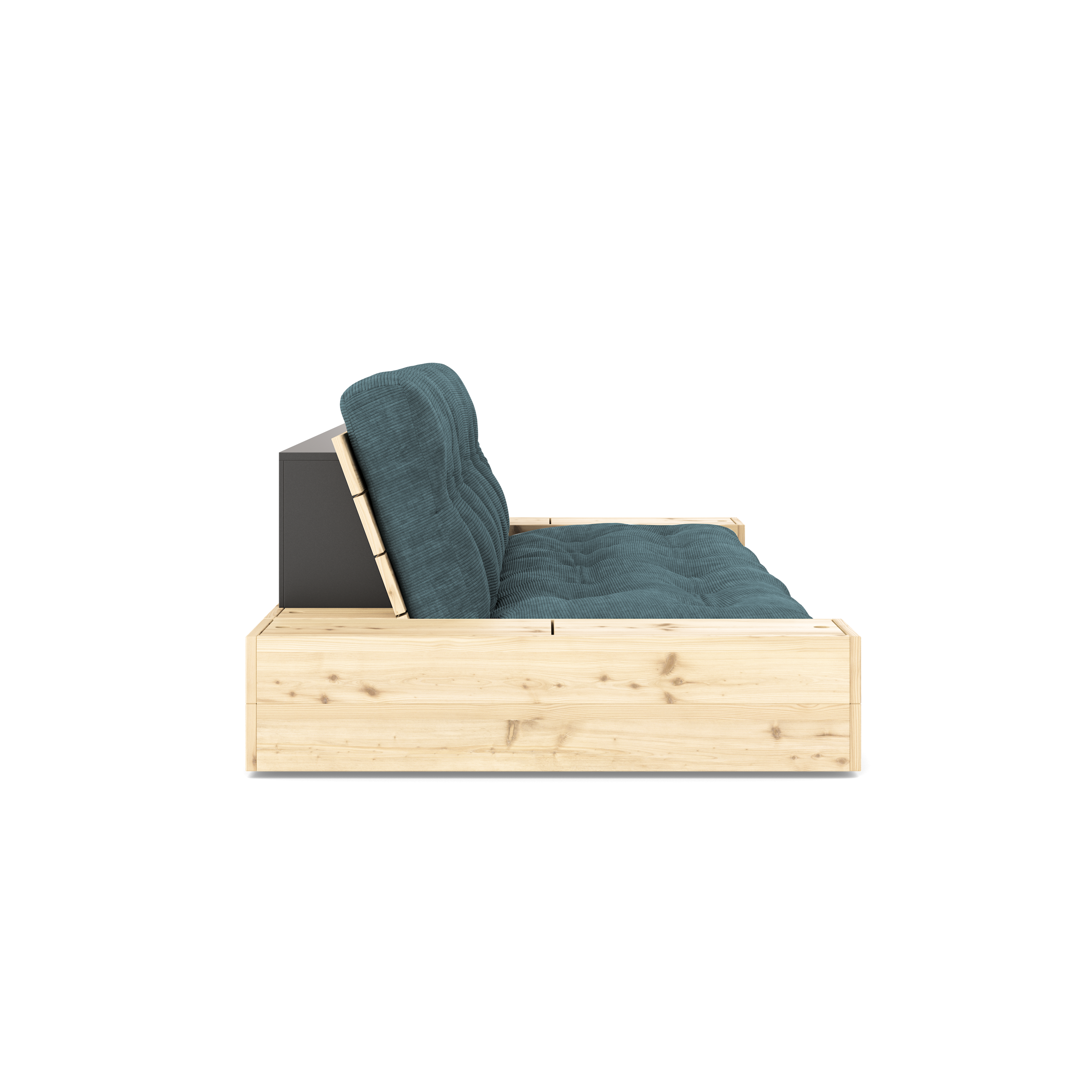 BASE CLAIRE VERNIE AVEC 2 COFFRES LATÉRAUX CLAIR MATELAS MIXTE 5 COUCHES MAT PALE BLEU