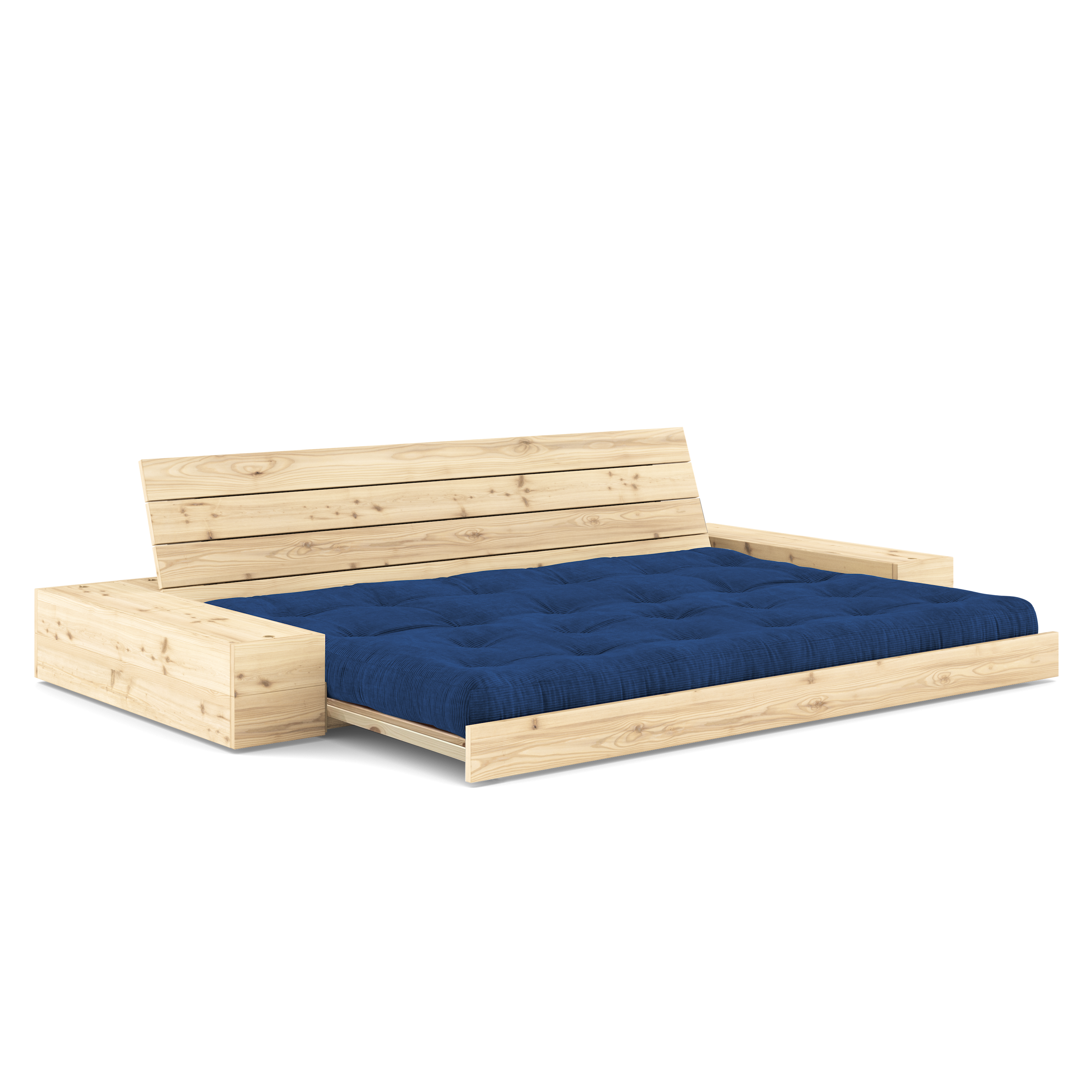 LAQUE DE BASE TRANSPARENTE AVEC 2 COFFRES LATÉRAUX TRANSLUCIDE AVEC MATELAS MIXTE 5 COUCHES MAT ROYAL BLEU