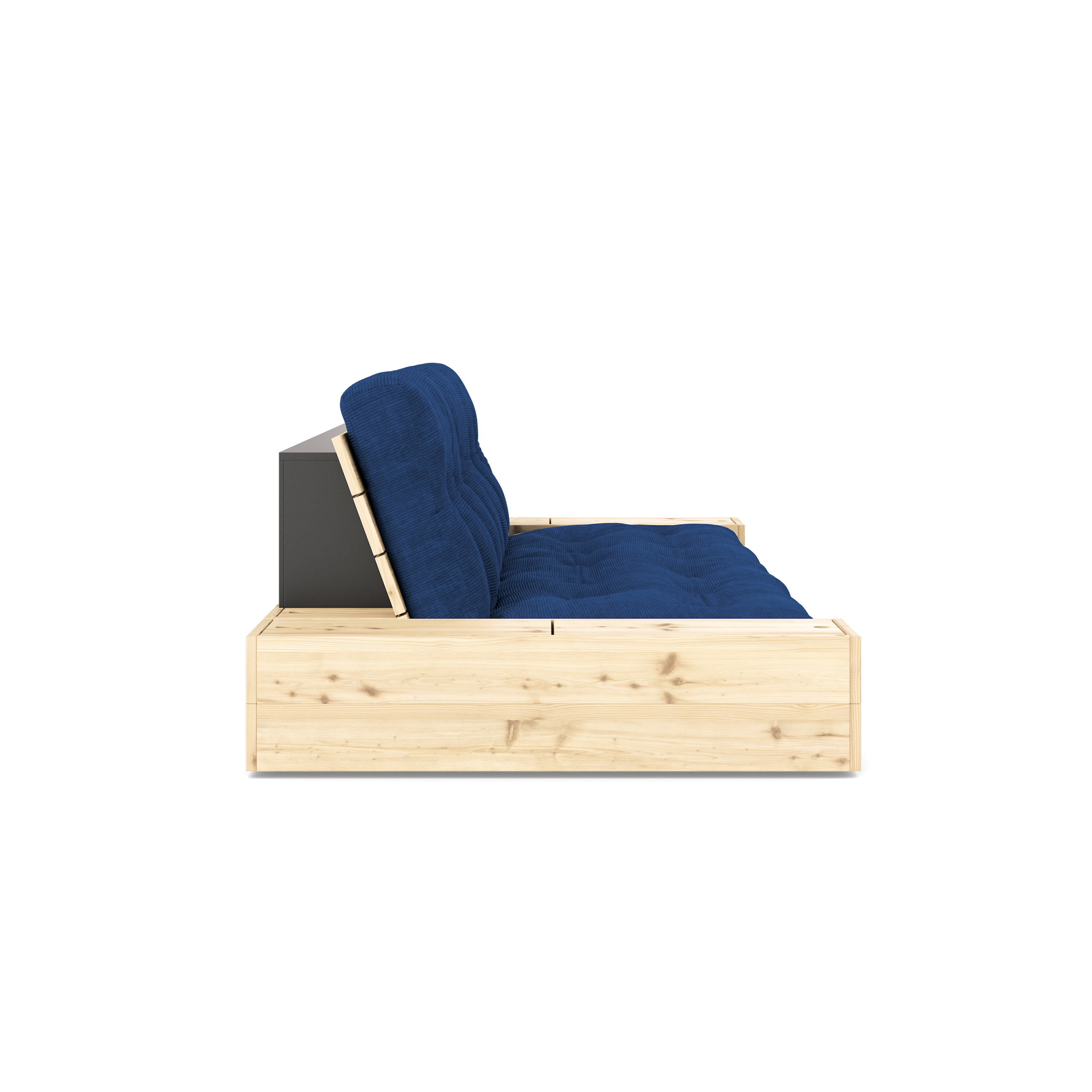 LAQUE DE BASE TRANSPARENTE AVEC 2 COFFRES LATÉRAUX TRANSLUCIDE AVEC MATELAS MIXTE 5 COUCHES MAT ROYAL BLEU