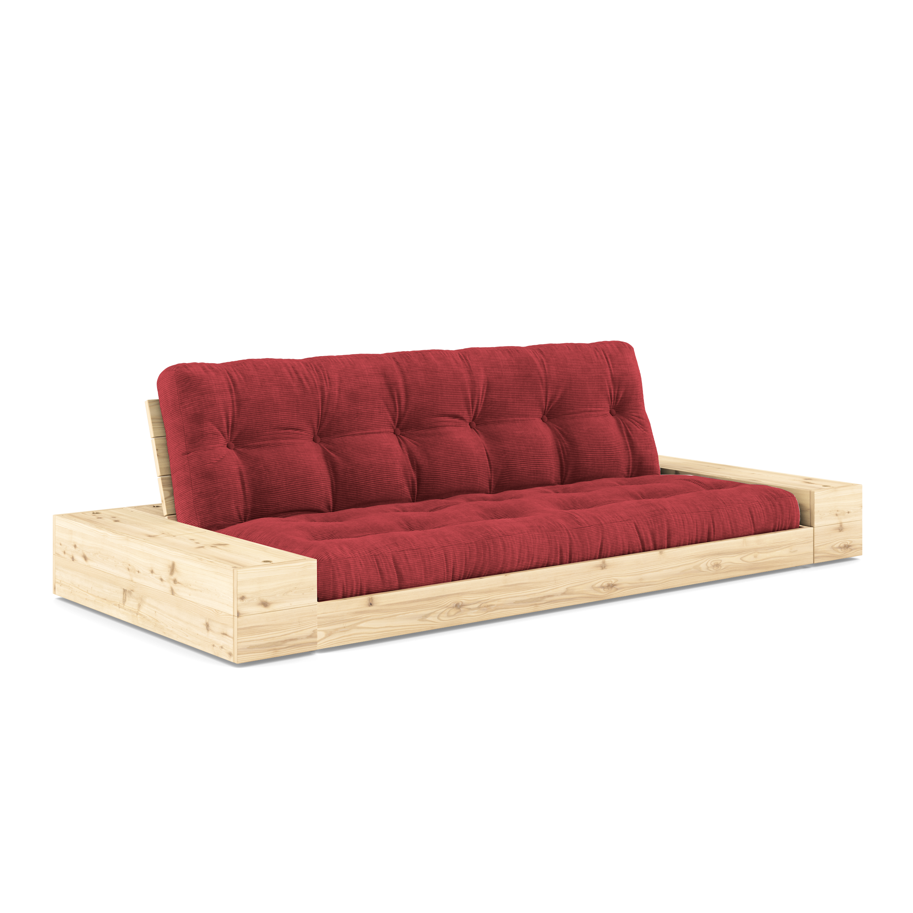BASE CLAIR VERNISÉE AVEC 2 COFFRES LATÉRAUX CLAIR AVEC MATELAS MIXTE 5 COUCHES MATTE RUBIS ROUGE