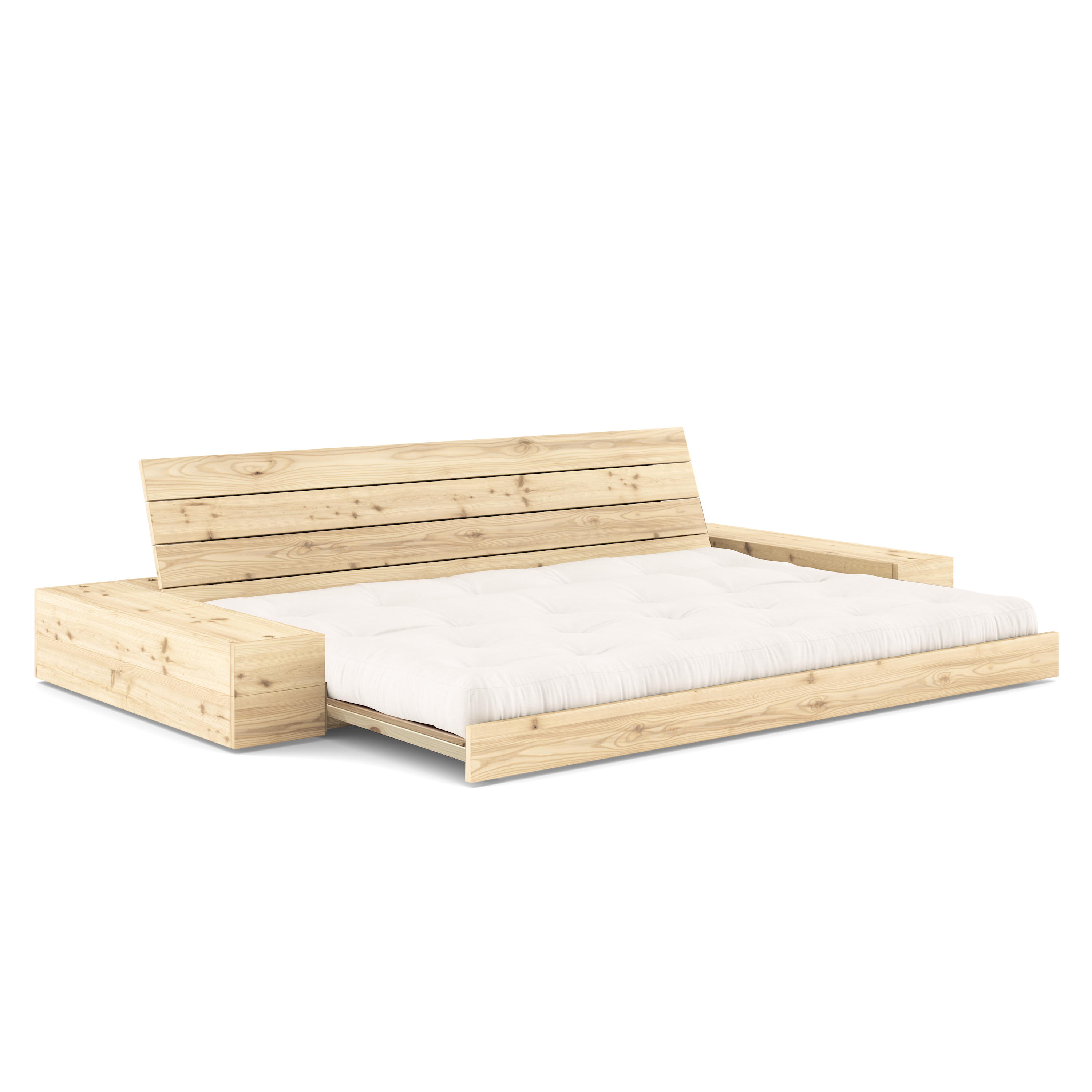 BASE CLEAR LACQUERED W. 2 SIDEBOXES CLEAR W. 5-LAYER MIXED MATTRESS NATURAL