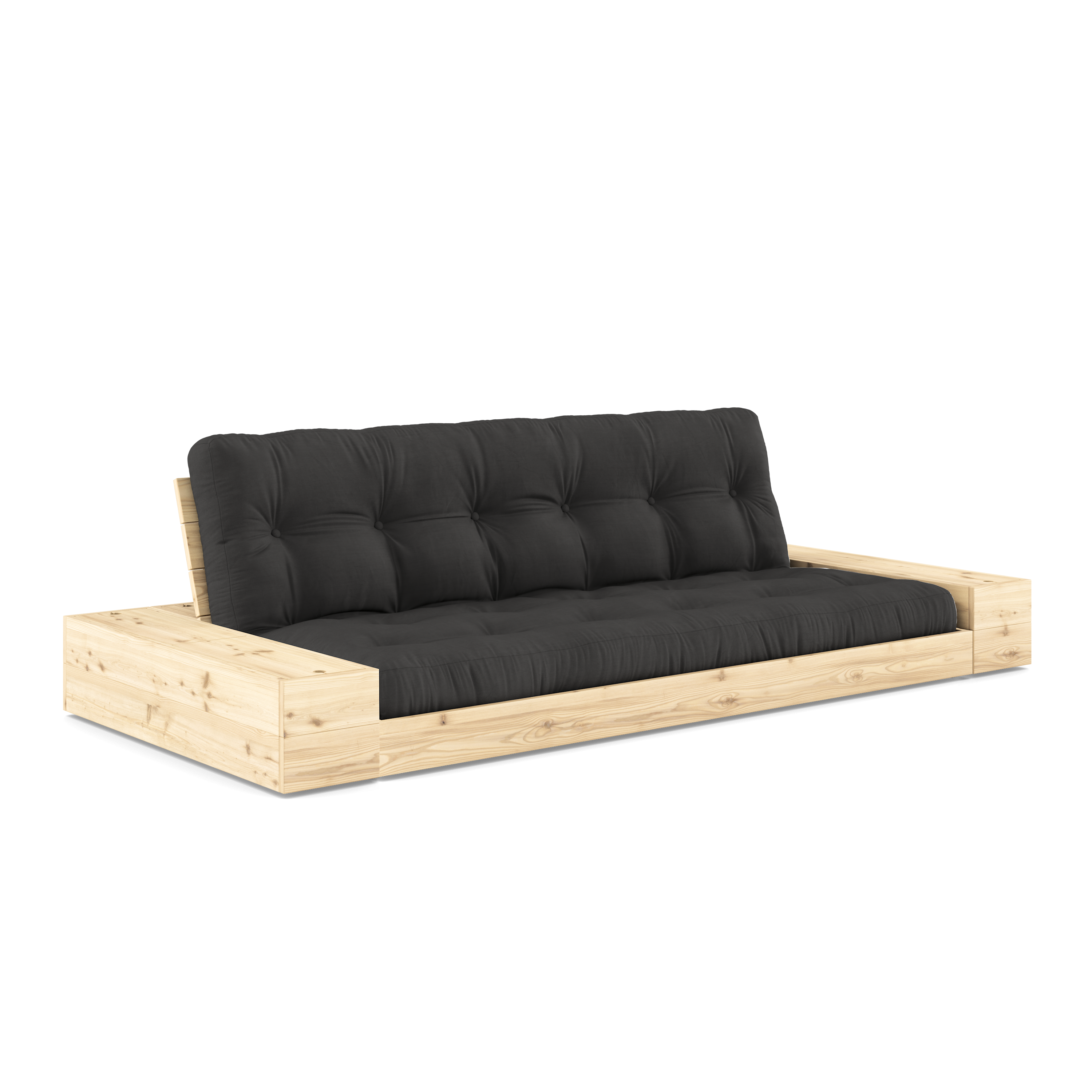 BASE CLEAR LACQUERED W. 2 SIDEBOXES CLEAR W. 5-LAYER MIXED MATTRESS DARK GREY