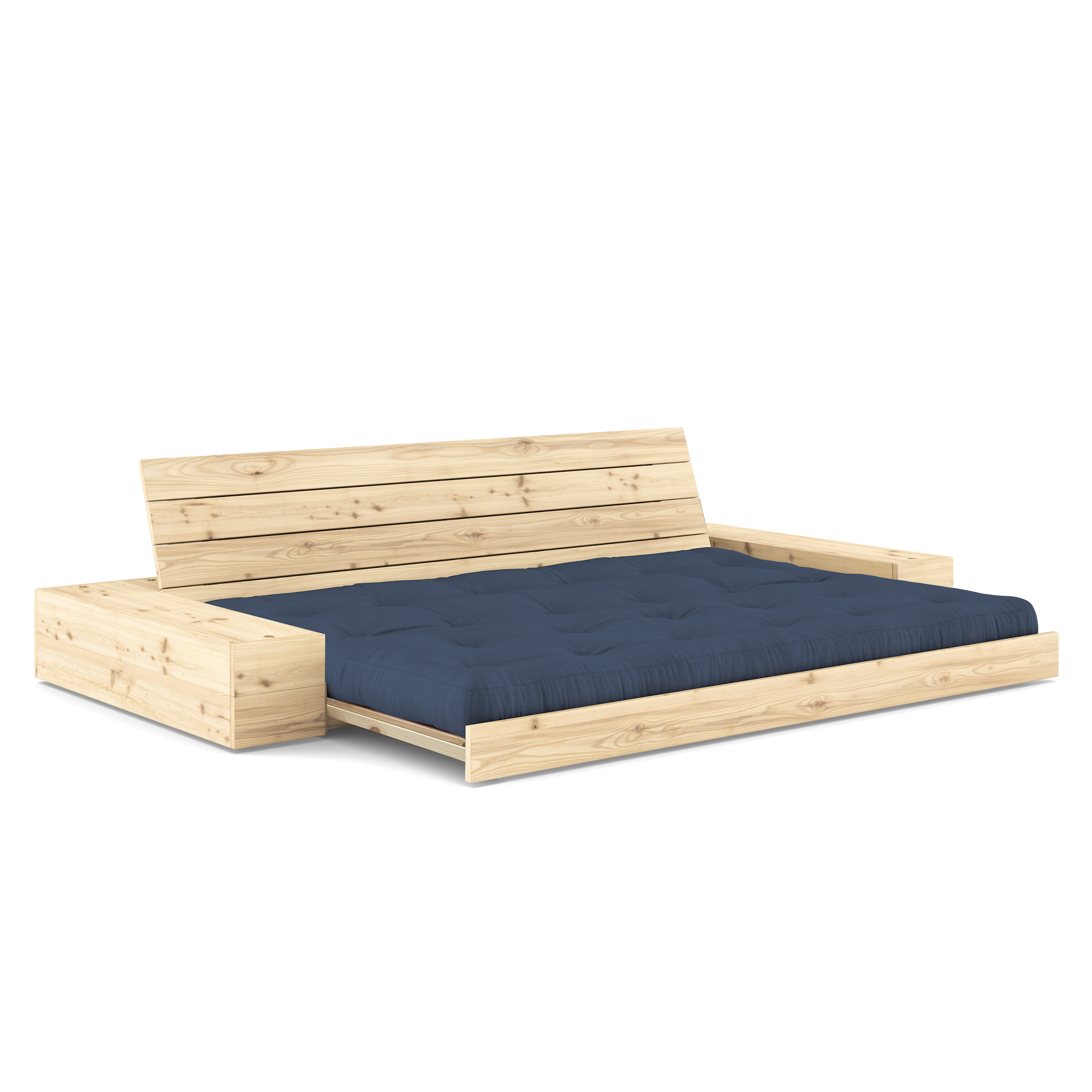 BASE TRANSPARENTE VERNIE AVEC 2 COFFRES LATÉRAUX TRANSPARENTS MATELAS MIXTE 5 COUCHES MAT NAVY