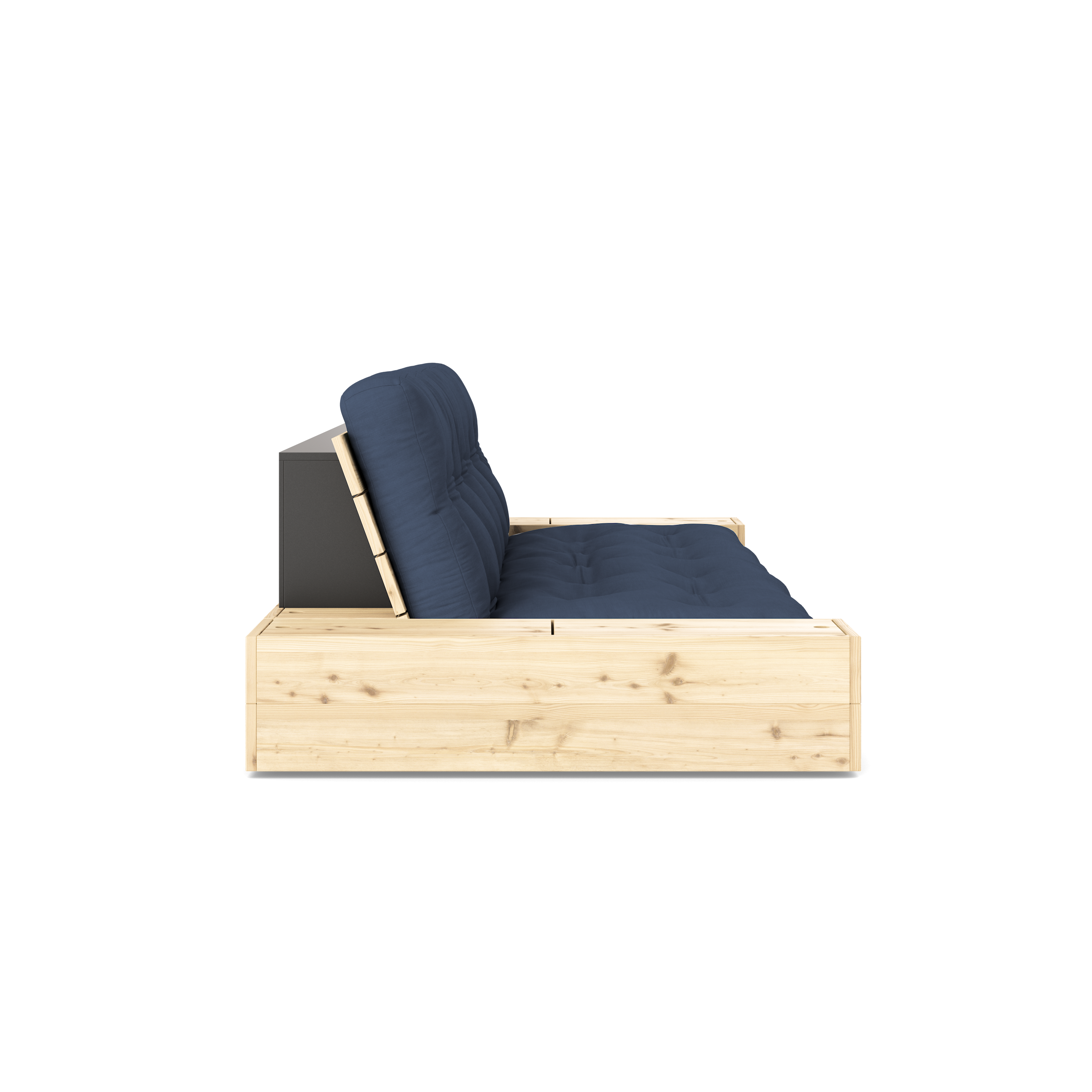 BASE TRANSPARENTE VERNIE AVEC 2 COFFRES LATÉRAUX TRANSPARENTS MATELAS MIXTE 5 COUCHES MAT NAVY
