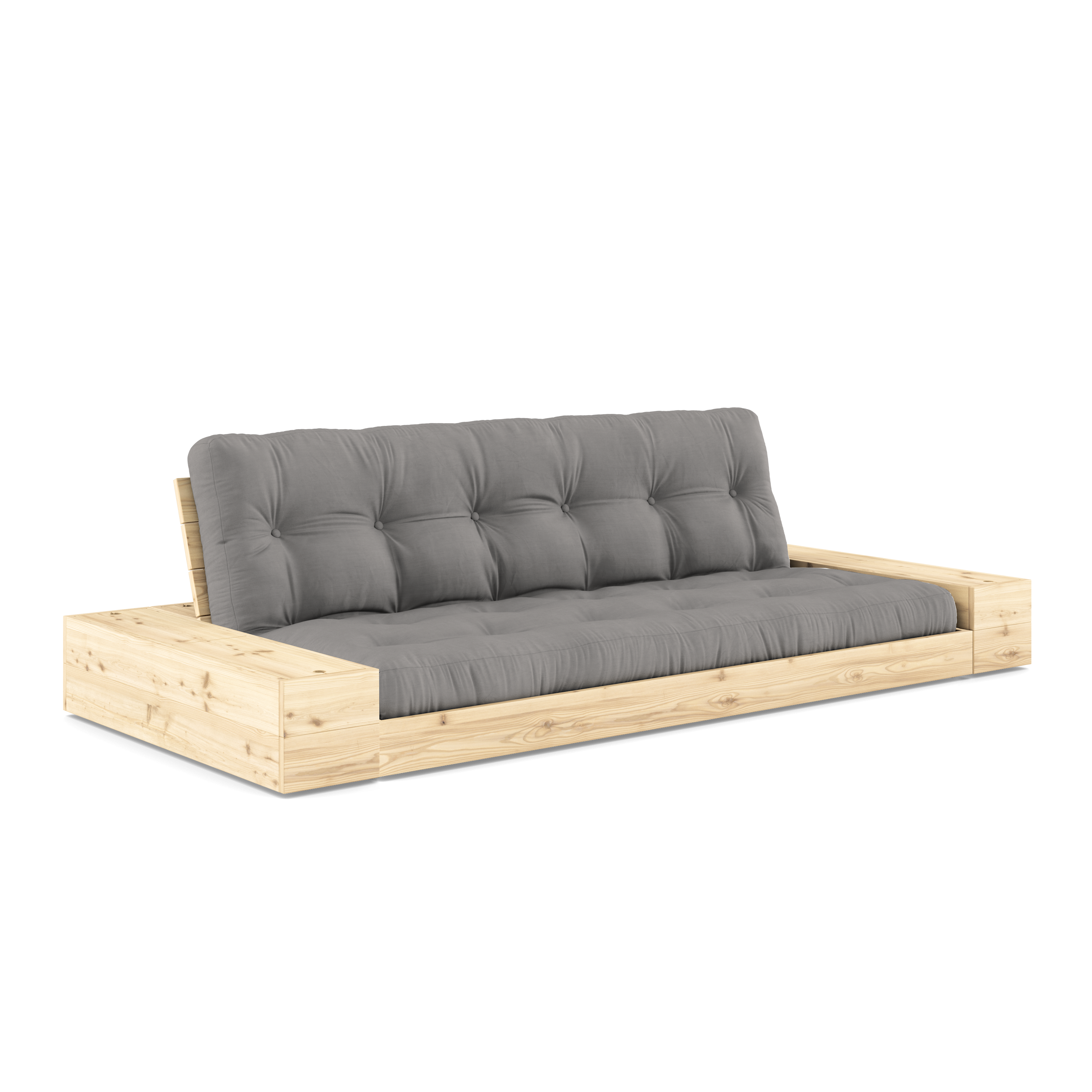 BASE CLAIR LAQUÉE AVEC 2 COFFRES LATÉRAUX CLAIR AVEC MATELAS MIXTE 5 COUCHES MAT (GRIS)