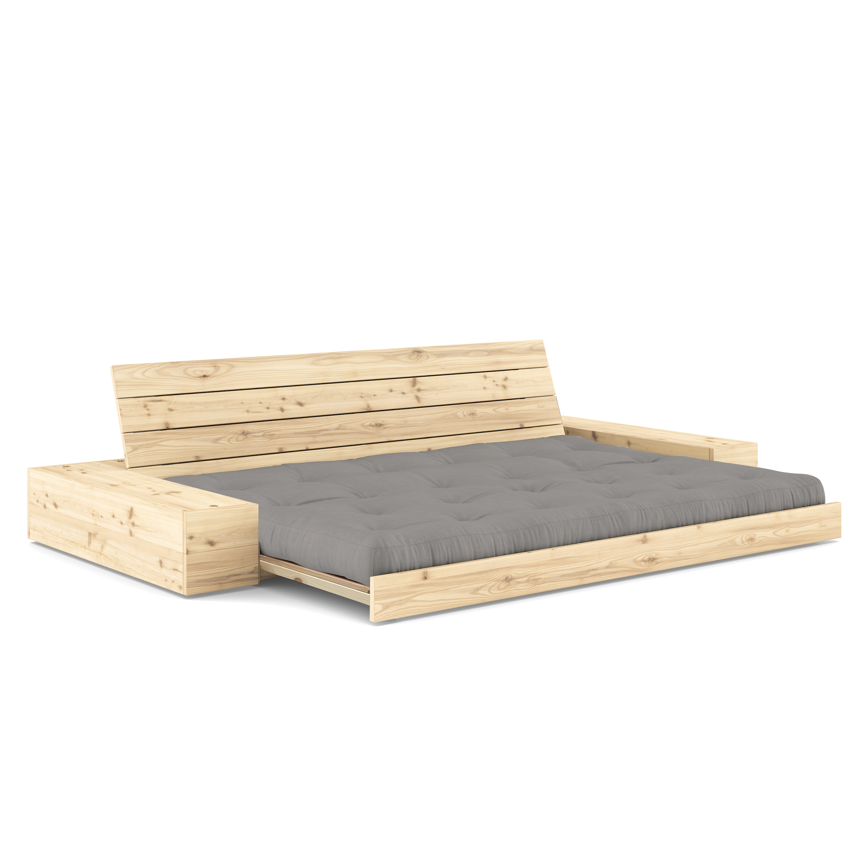 BASE CLAIR LAQUÉE AVEC 2 COFFRES LATÉRAUX CLAIR AVEC MATELAS MIXTE 5 COUCHES MAT (GRIS)