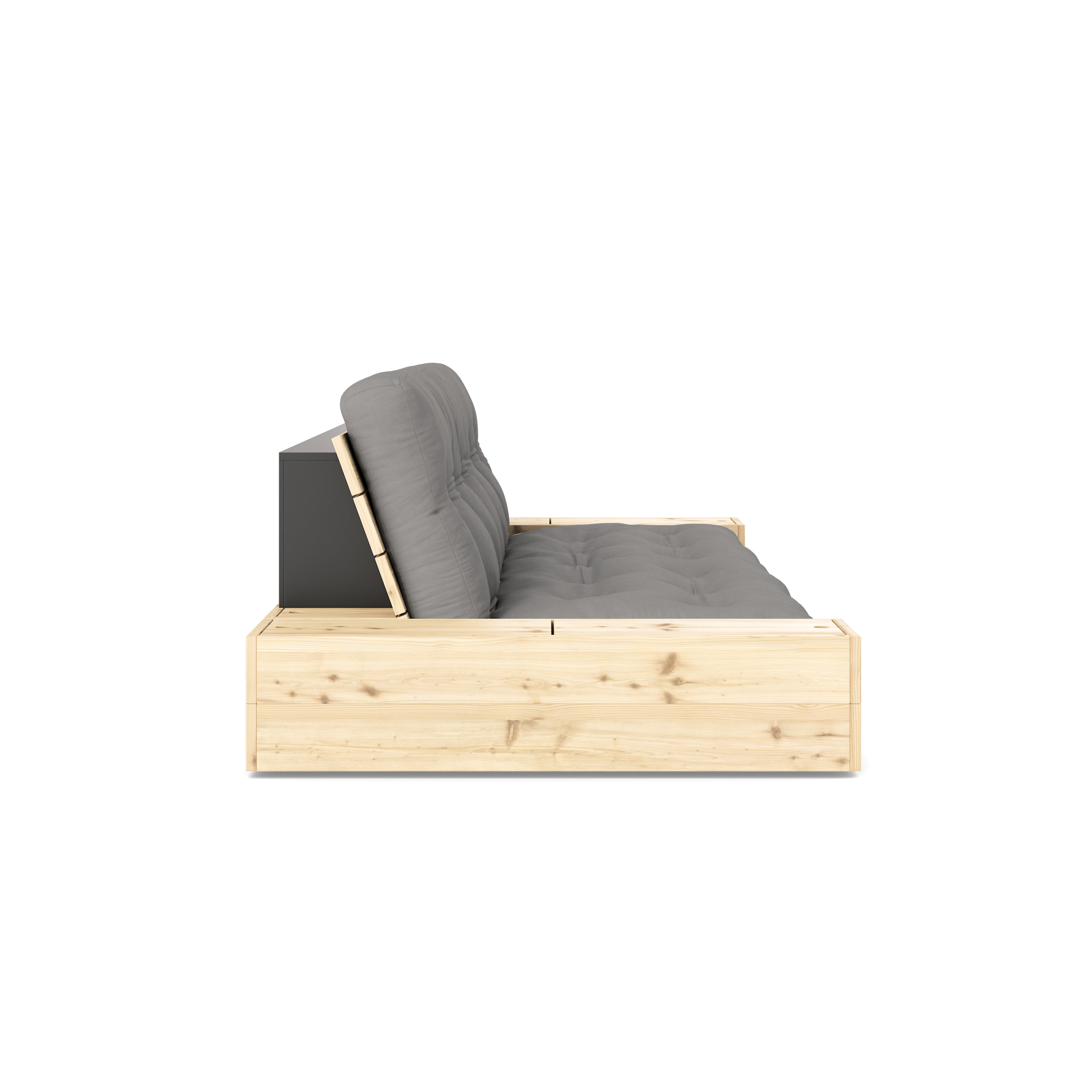 BASE CLAIR LAQUÉE AVEC 2 COFFRES LATÉRAUX CLAIR AVEC MATELAS MIXTE 5 COUCHES MAT (GRIS)