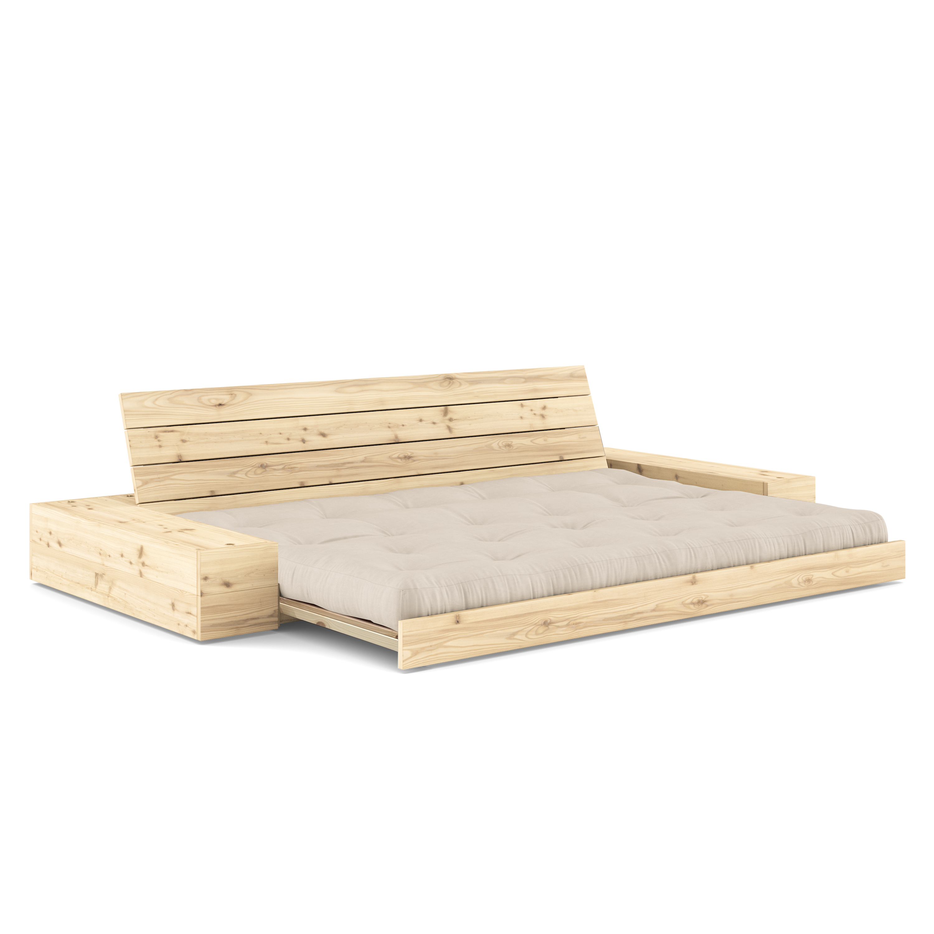 BASE TRANSPARENTE VERNIE AVEC 2 CAISSONS LATÉRAUX TRANSPARENTS AVEC MATELAS MIXTE 5 COUCHES MAT BEIGE