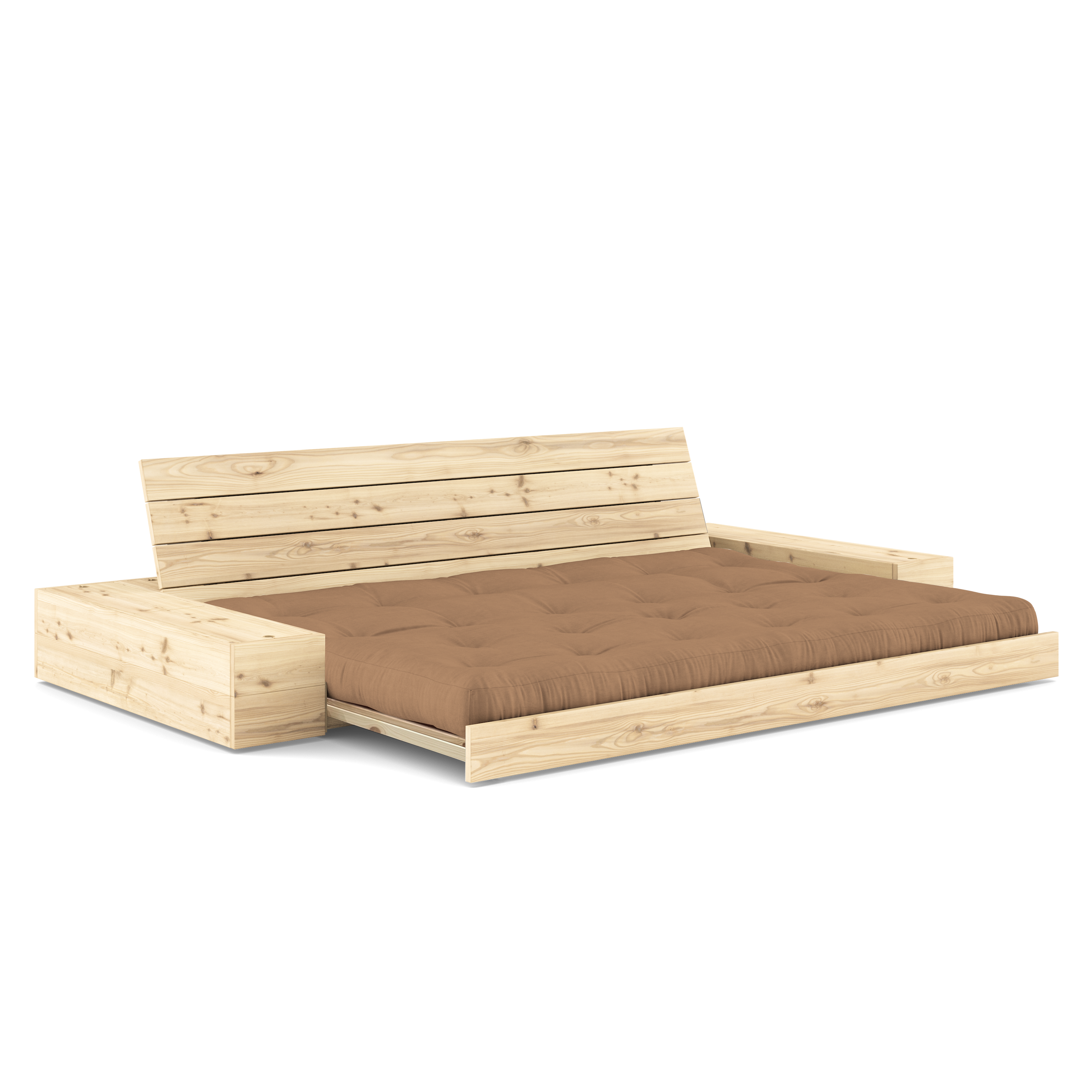 BASE CLEAR LACQUERED W. 2 SIDEBOXES CLEAR W. 5-LAYER MIXED MATTRESS MOCCA