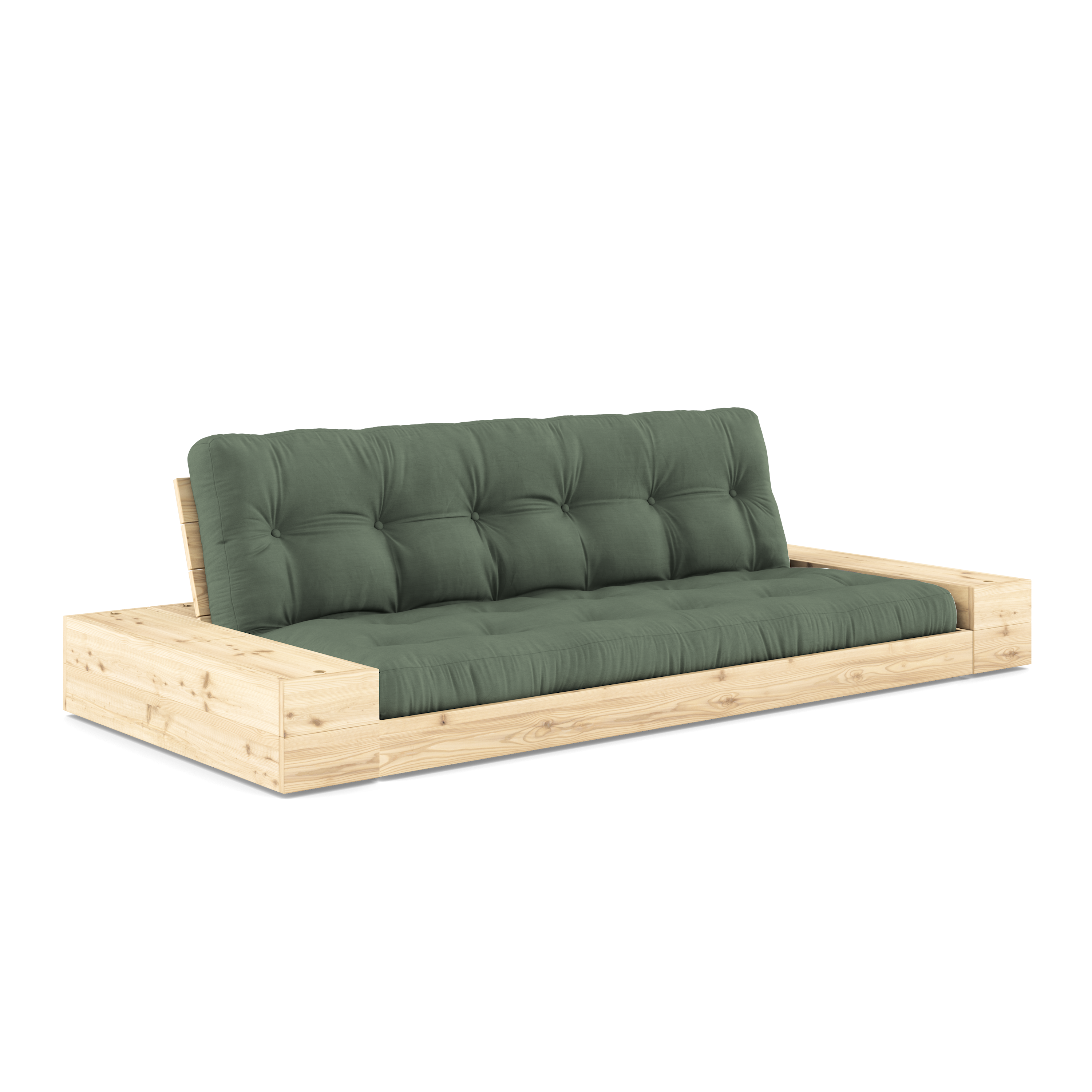 BASE CLEAR LACQUERED W. 2 SIDEBOXES CLEAR W. 5-LAYER MIXED MATTRESS OLIVE GREEN