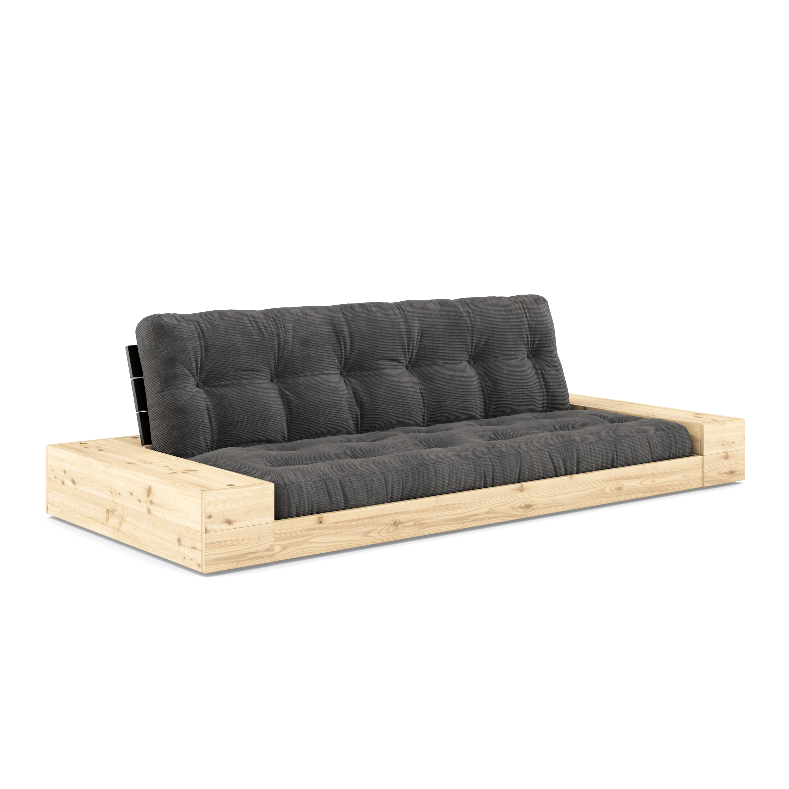 BASE BLACK NIGHT LACQUERED W. 2 SIDEBOXES CLEAR W. 5-LAYER MIXED MATTRESS CHARCOAL