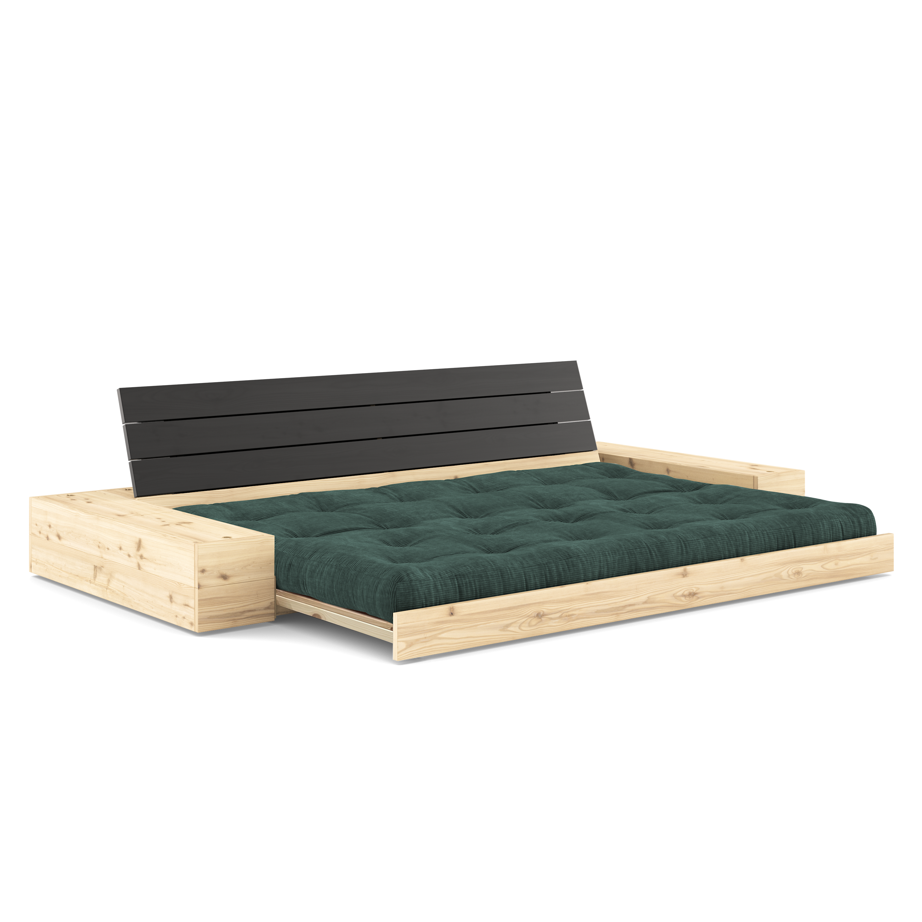 BASE BLACK NIGHT LACQUERED W. 2 SIDEBOXES CLEAR W. 5-LAYER MIXED MATTRESS SEAWEED