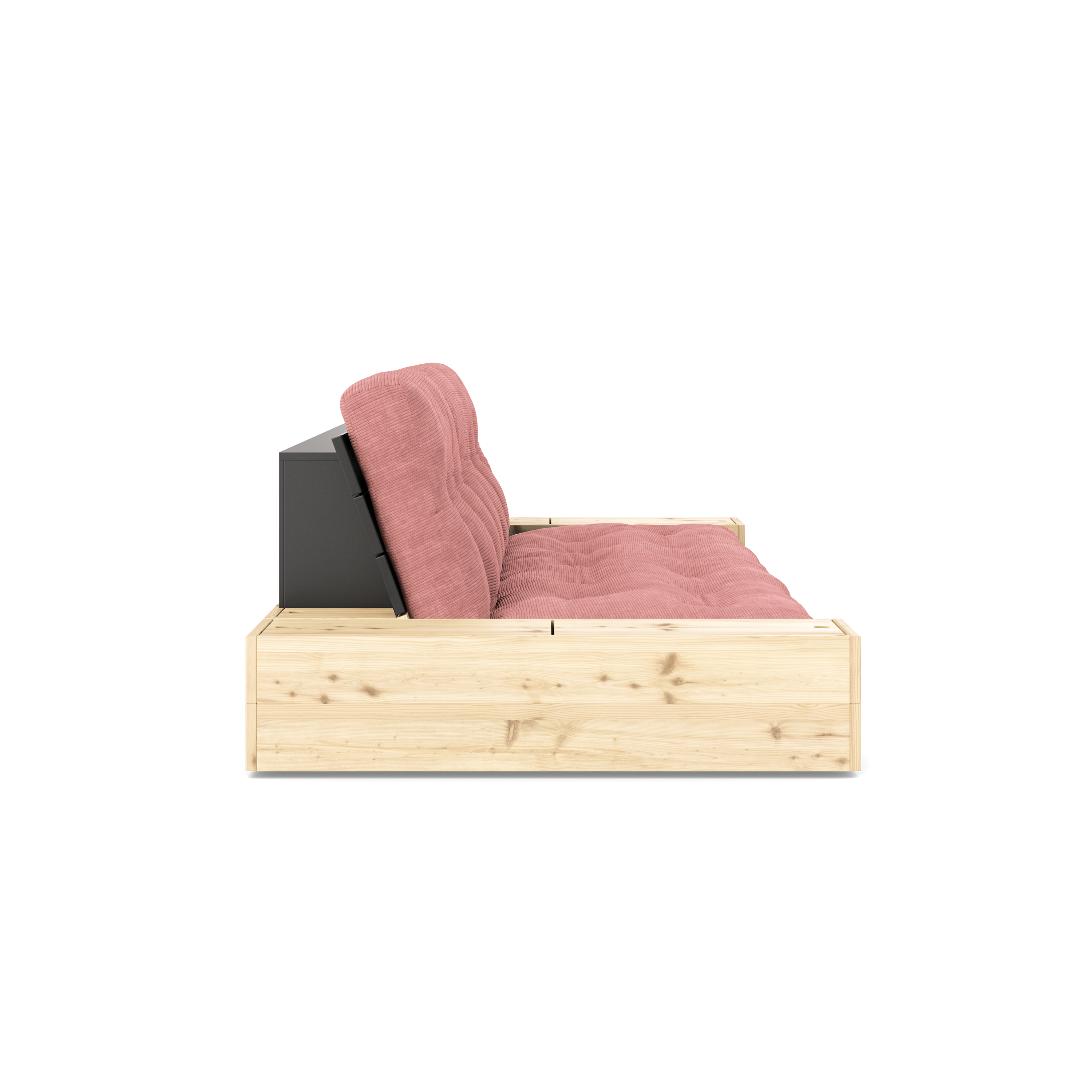 BASE NOIRE NUIT LAQUÉE AVEC 2 COFFRES LATÉRAUX TRANSPARENTS AVEC MATELAS MIXTE 5 COUCHES MATTE SORBET ROSE