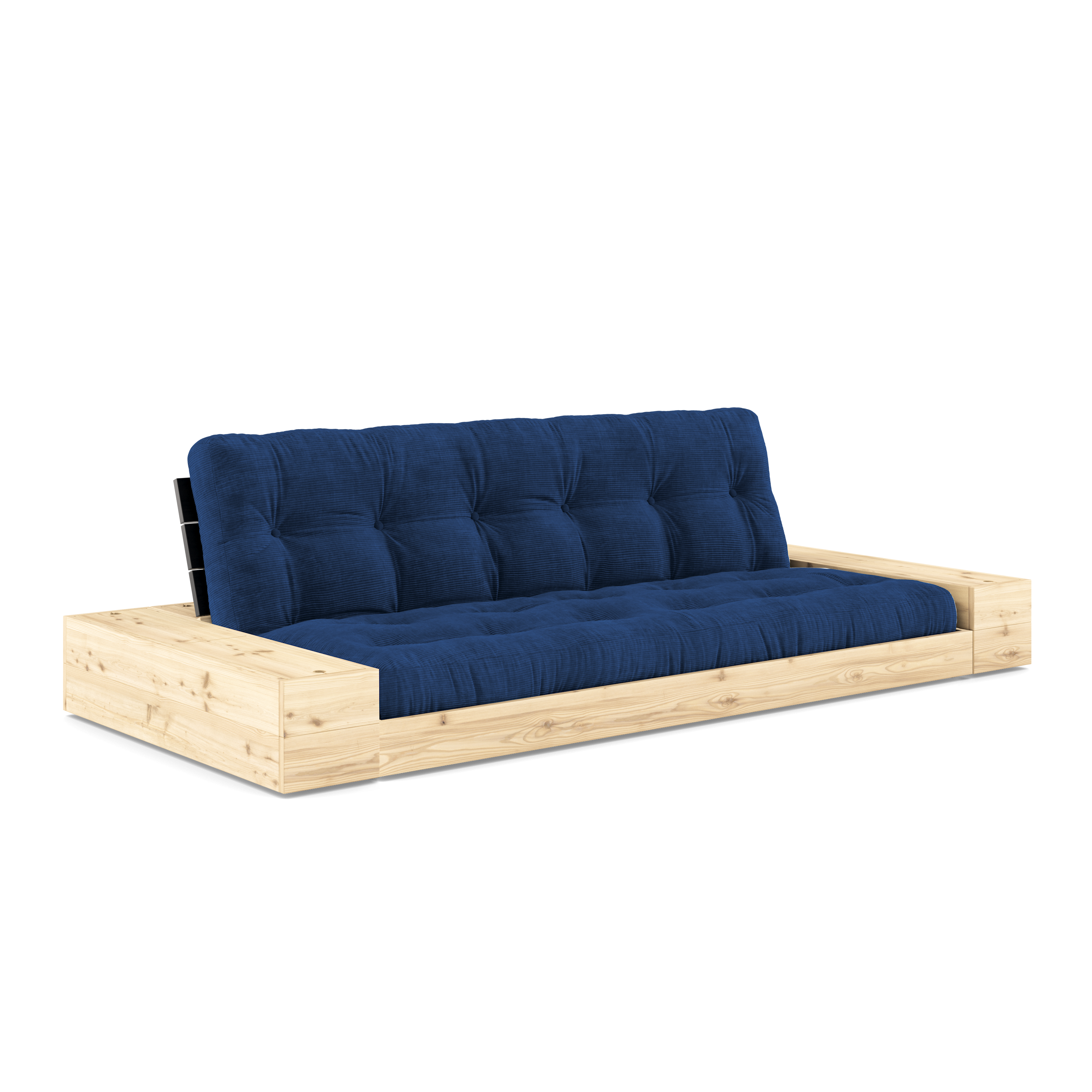 BASE NOIRE LAQUÉE AVEC 2 COFFRES LATÉRAUX TRANSPARENT AVEC MATELAS MIXTE 5 COUCHES MAT ROYAL BLUE