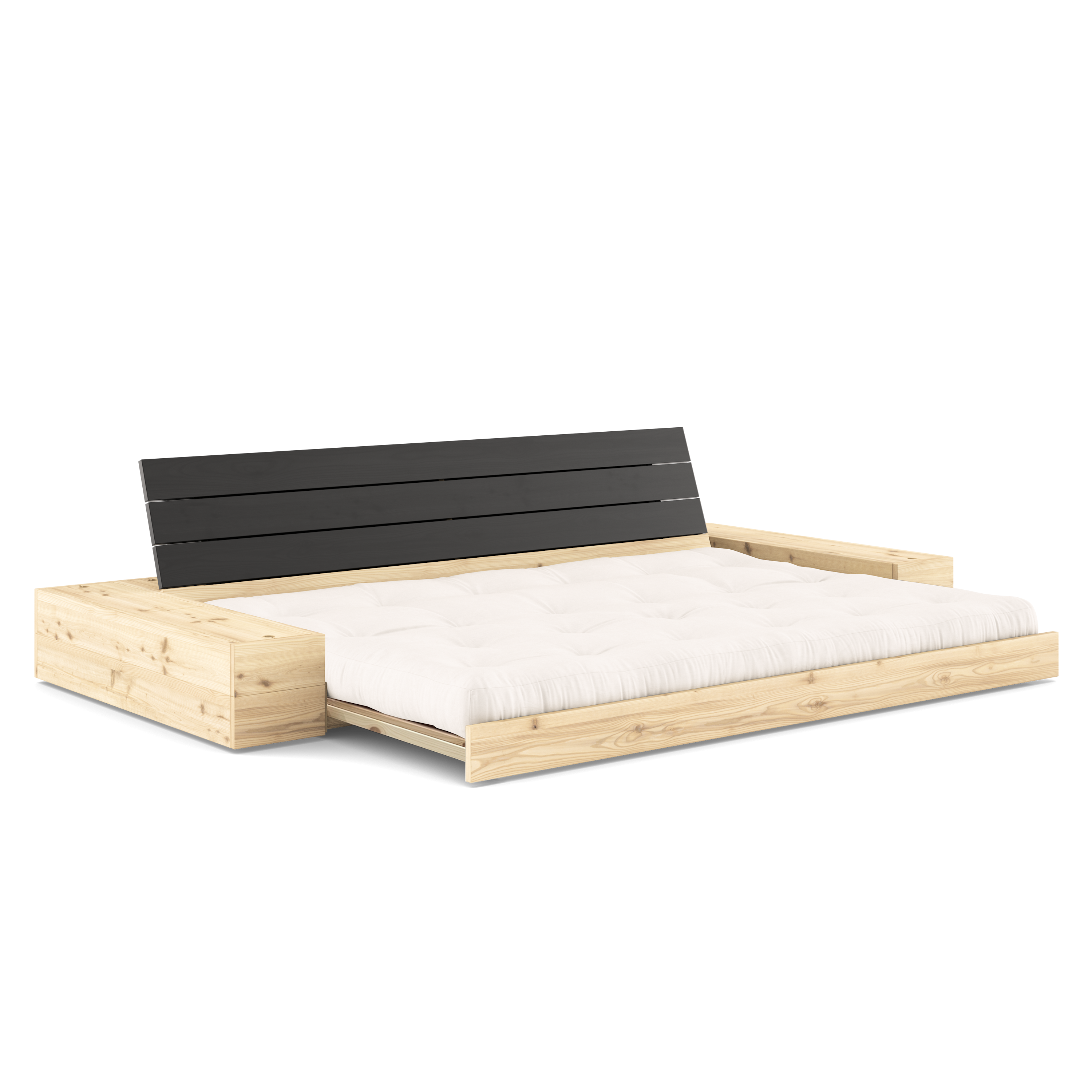 BASE BLACK NIGHT LACQUERED W. 2 SIDEBOXES CLEAR W. 5-LAYER MIXED MATTRESS NATURAL