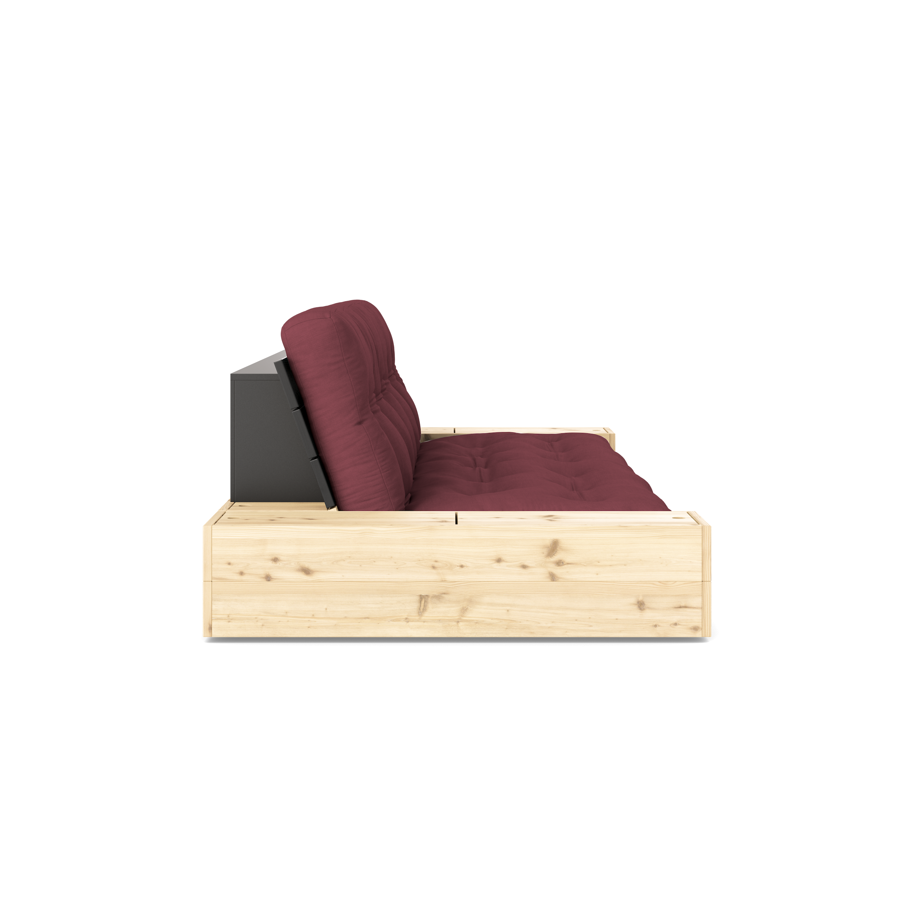 BASE BLACK NIGHT LACQUERED W. 2 SIDEBOXES CLEAR W. 5-LAYER MIXED MATTRESS BORDEAUX