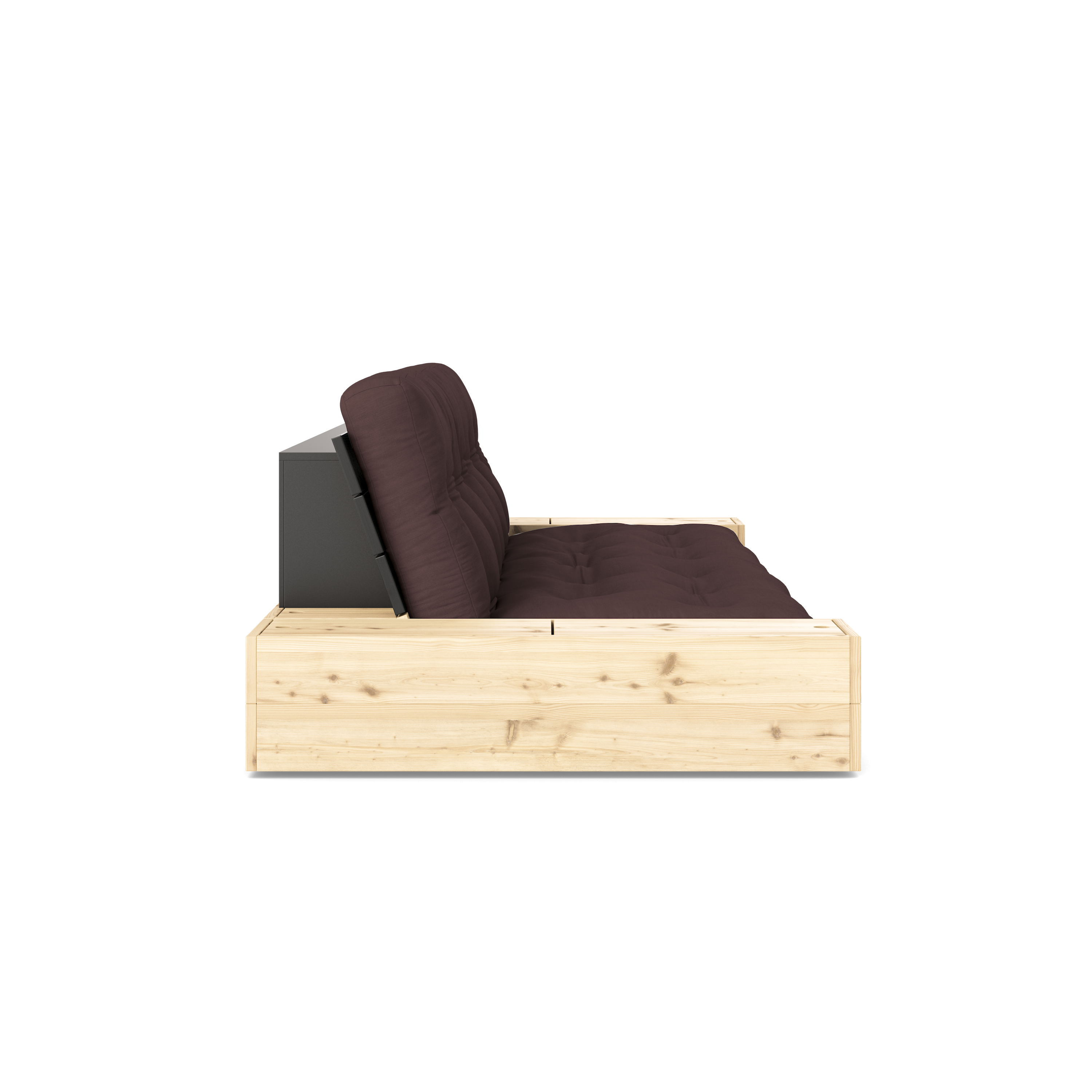 BASE NOIRE NUIT VERNIE AVEC 2 COFFRES LATÉRAUX TRANSPARENT AVEC MATELAS MIXTE 5 COUCHES MAT MARRON
