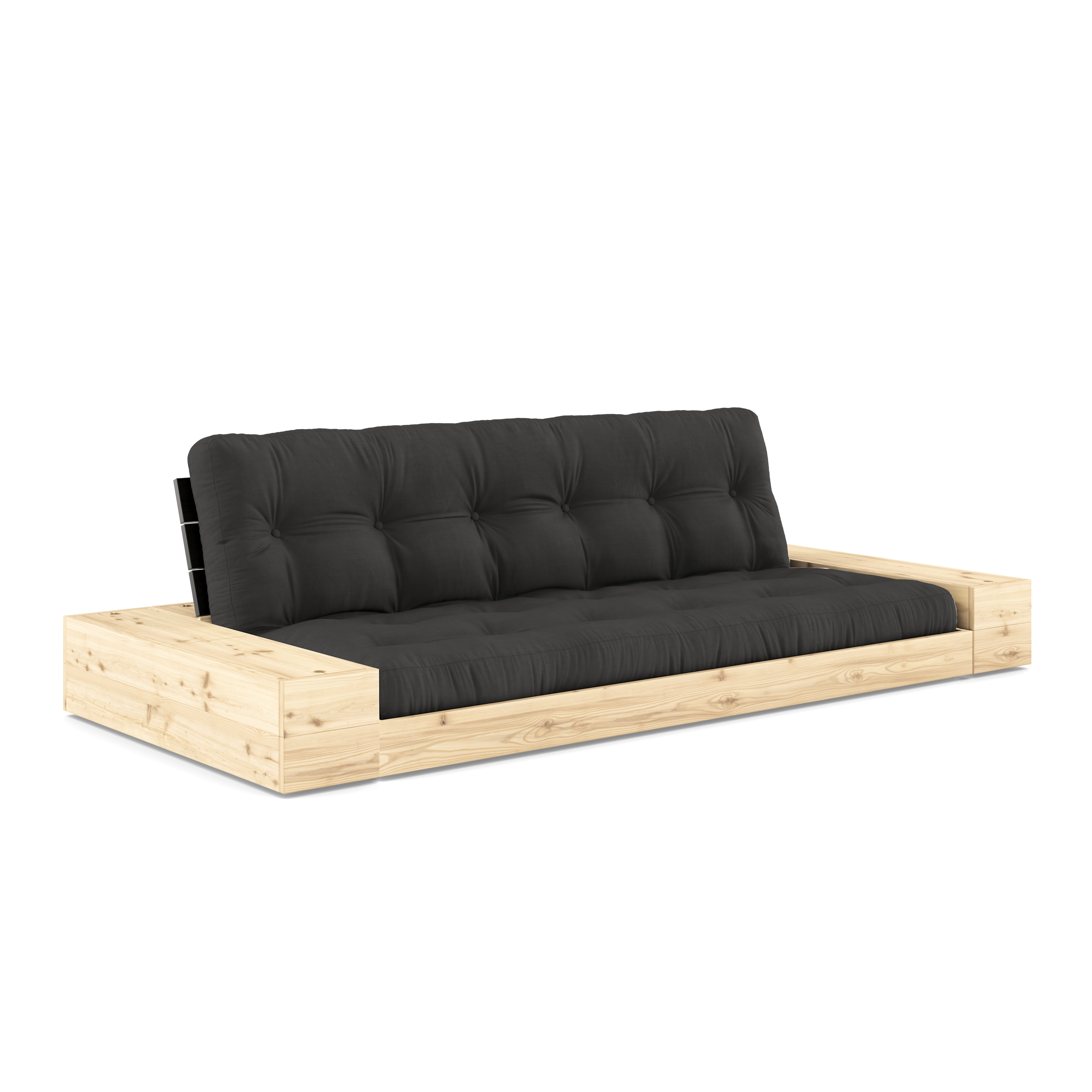 BASE BLACK NIGHT LACQUERED W. 2 SIDEBOXES CLEAR W. 5-LAYER MIXED MATTRESS DARK GREY