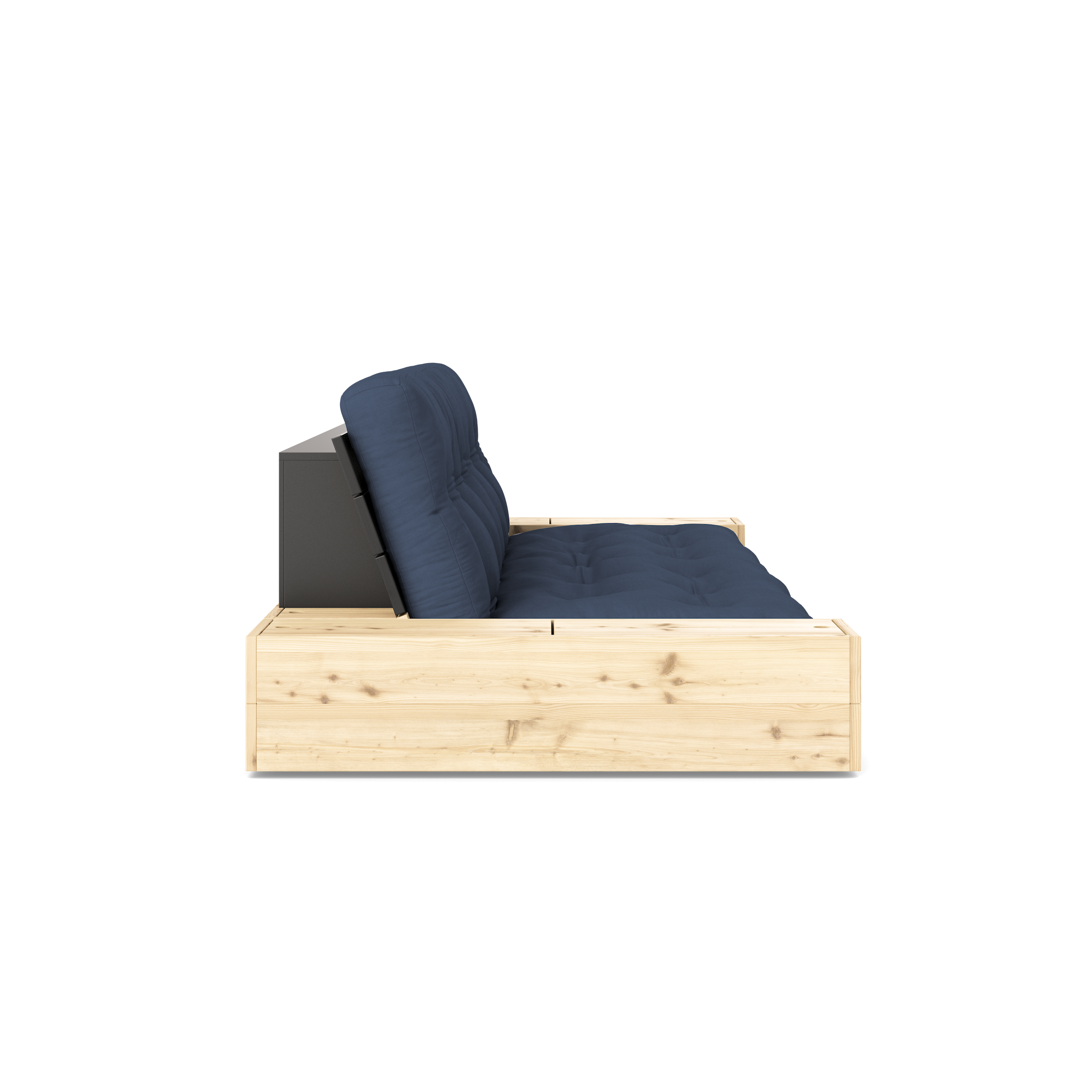 BASE NOIRE LAQUÉE NUIT AVEC 2 COFFRES LATÉRAUX CLÉS AVEC MATELAS MIXTE 5 COUCHES MATE MARINE