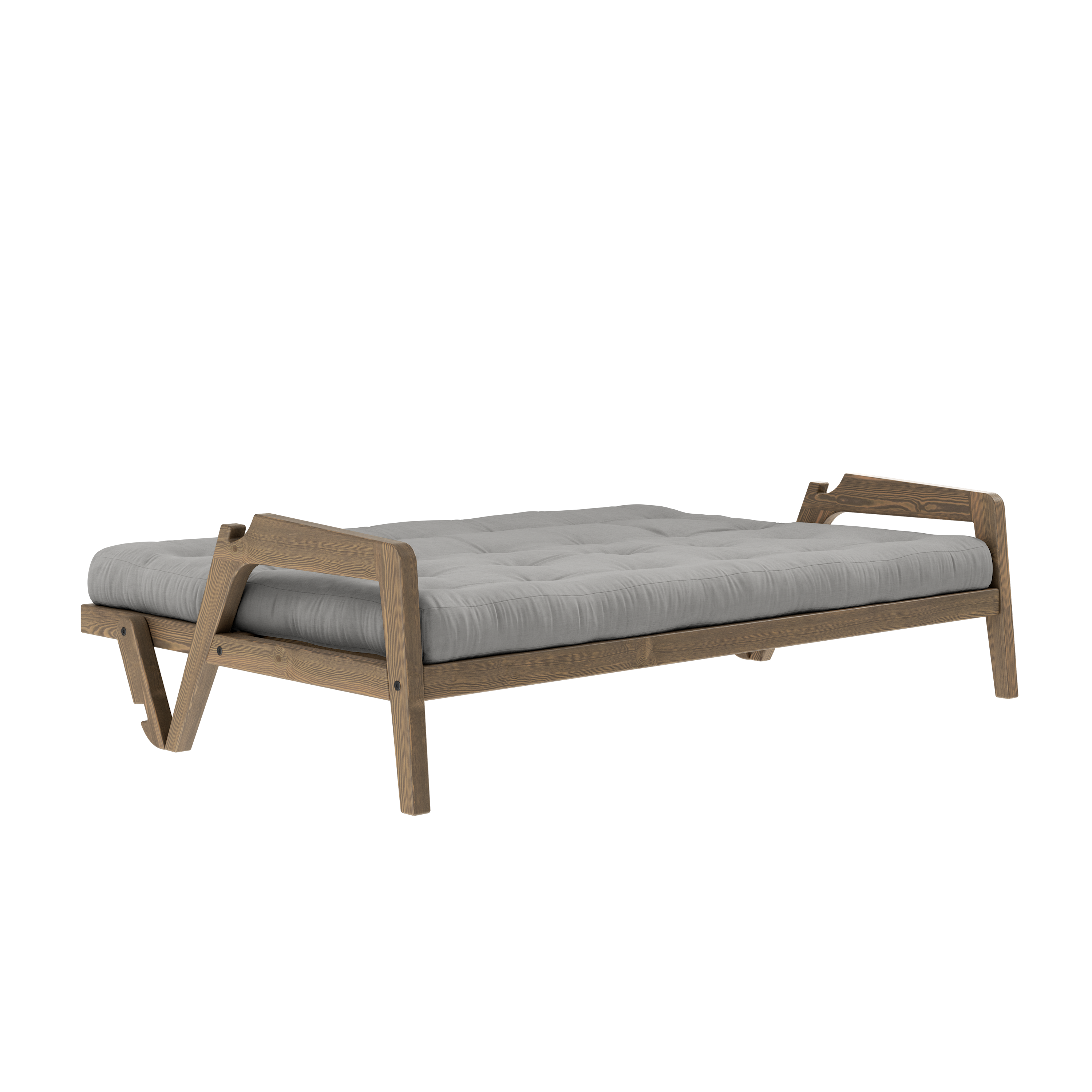 SANGLE CAROUBE MARRON LAQUÉE AVEC MATELAS MIXTE 5 COUCHES GRIS