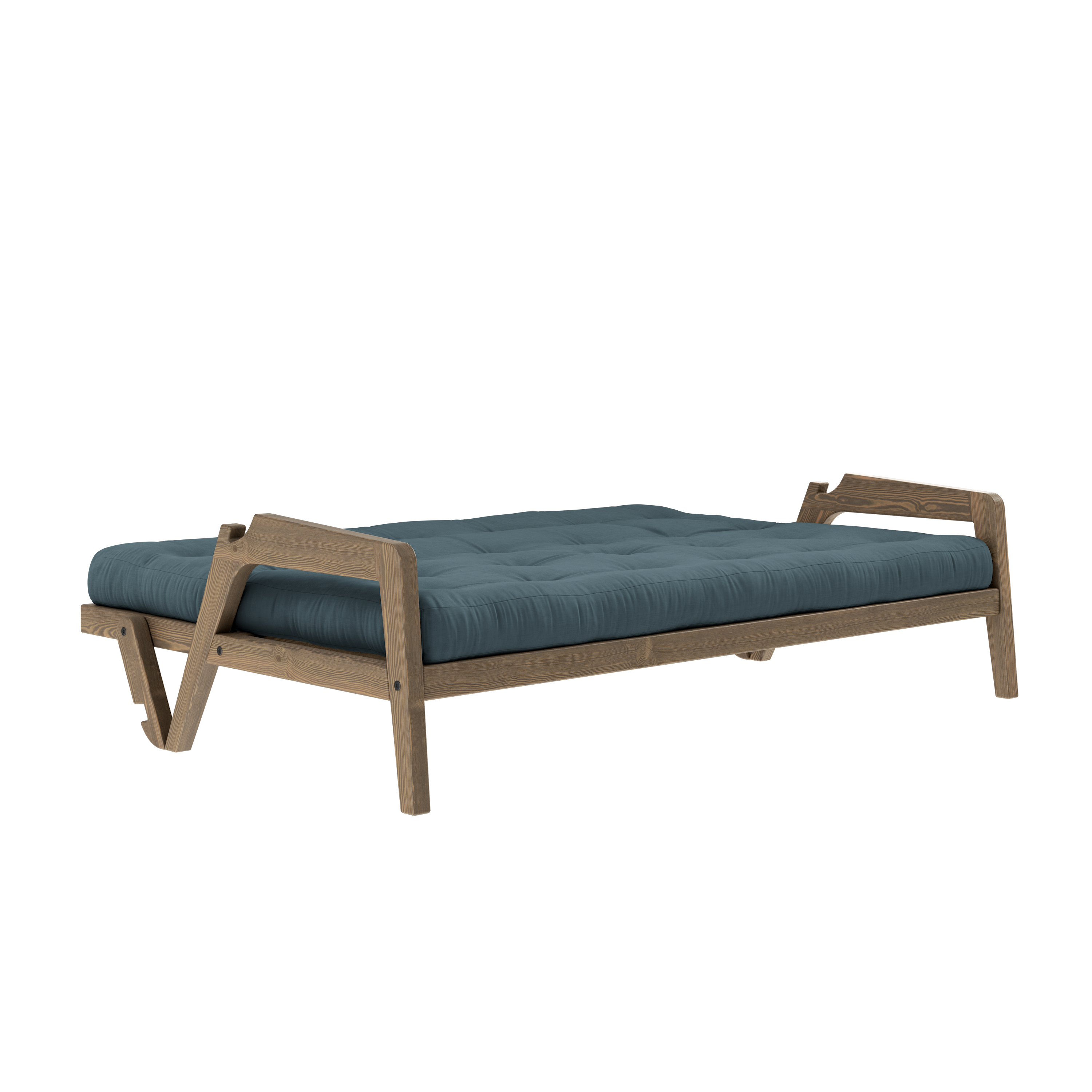 GRAB CAROB BROWN LACQUERED W. 5-LAYER MIXED MATTRESS PETROL BLUE