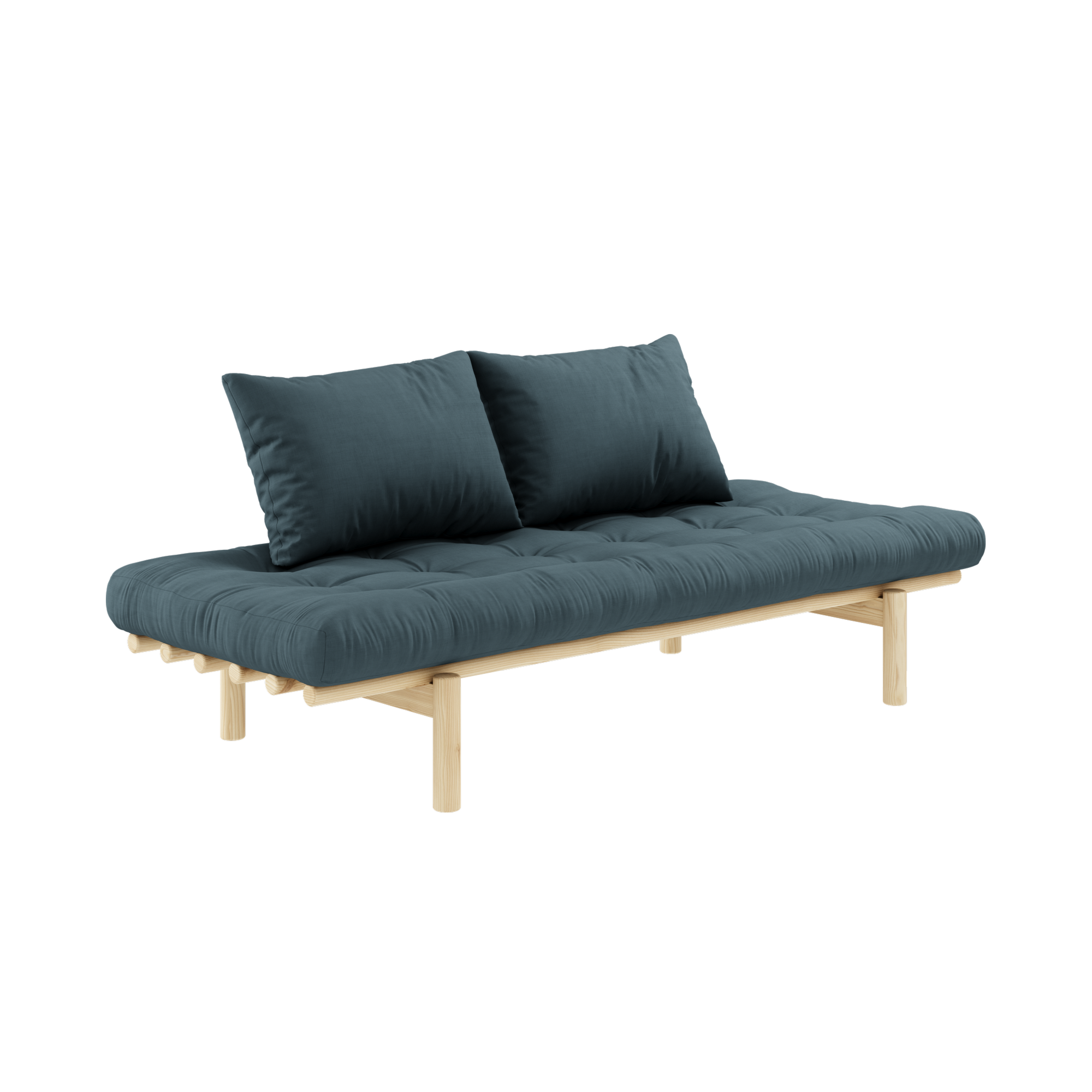 PACE DAYBED CLEAR LACQUERED W. 4-LAYER MIXED MATTRESS PETROL BLUE