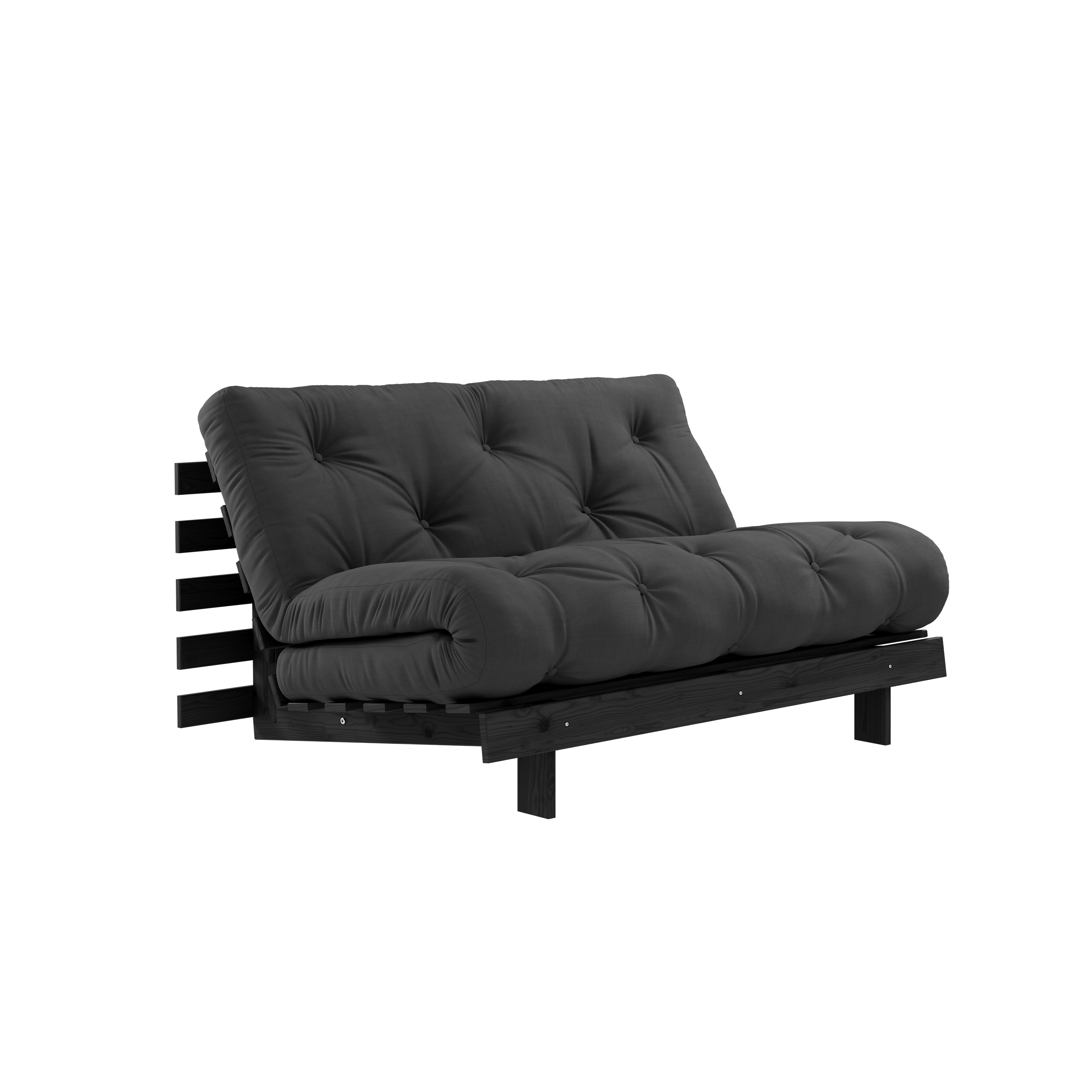 ROOTS BLACK NIGHT LACQUERED 140 X 200 W. ROOTS MATTRESS DARK GREY