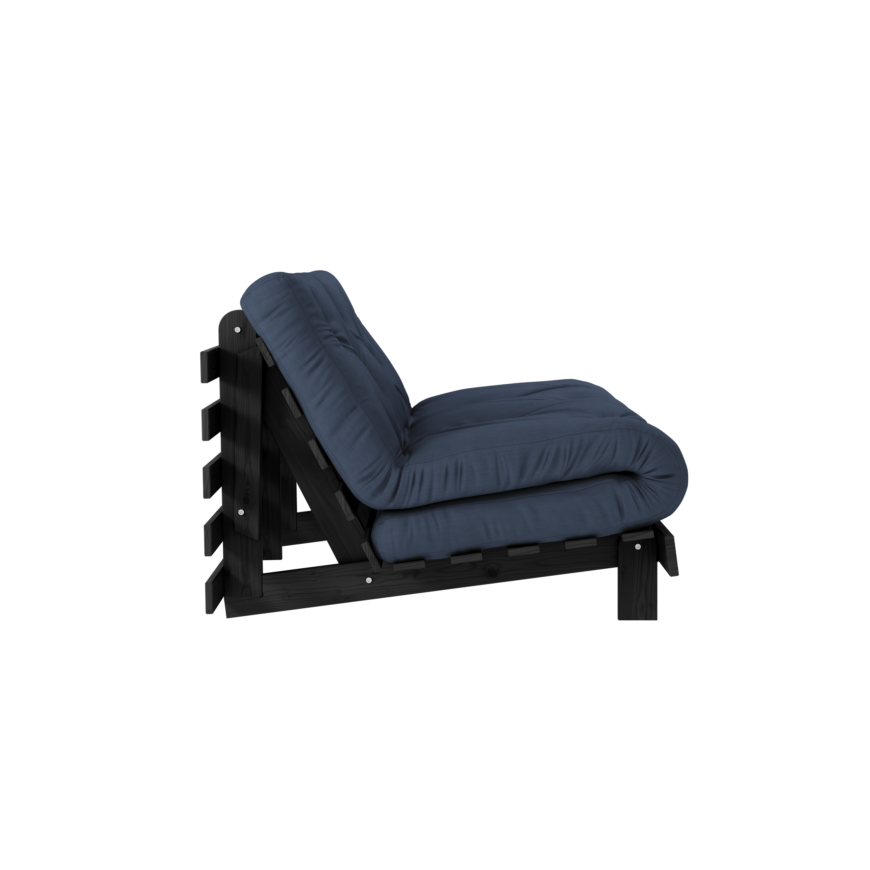 ROOTS NOIR NUIT LAQUÉ 140 X 200 AVEC MATELAS ROOTS BLEU MARINE