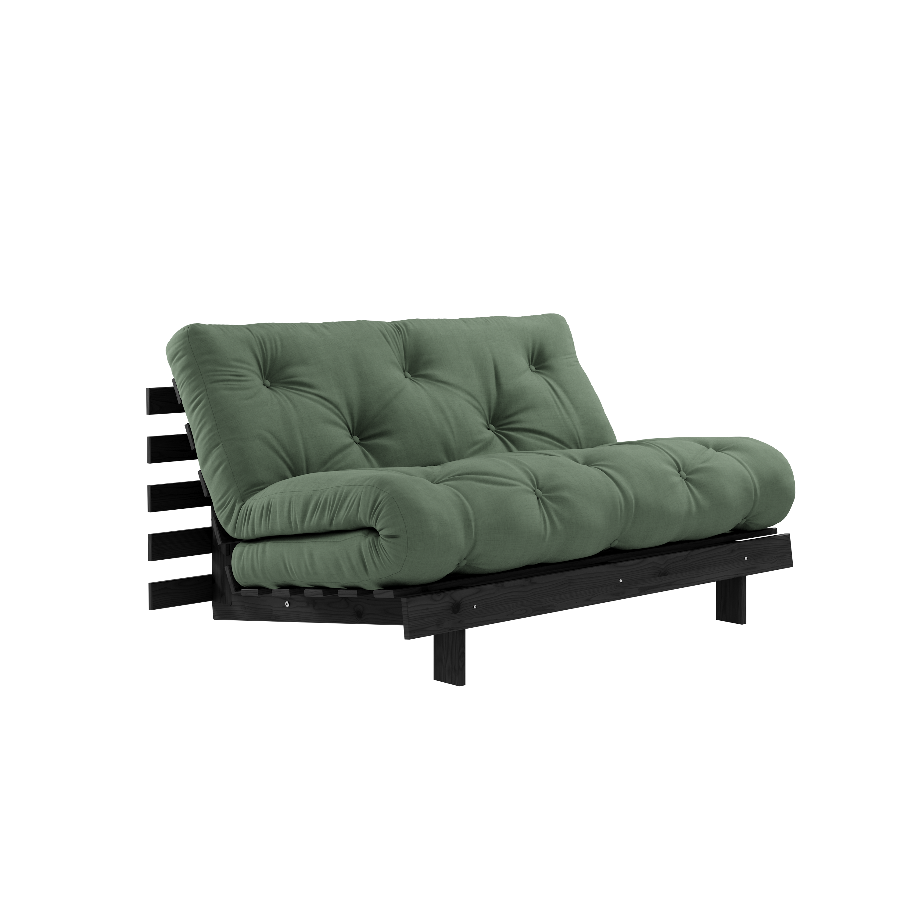 ROOTS BLACK NIGHT LACQUERED 140 X 200 W. ROOTS MATTRESS OLIVE GREEN