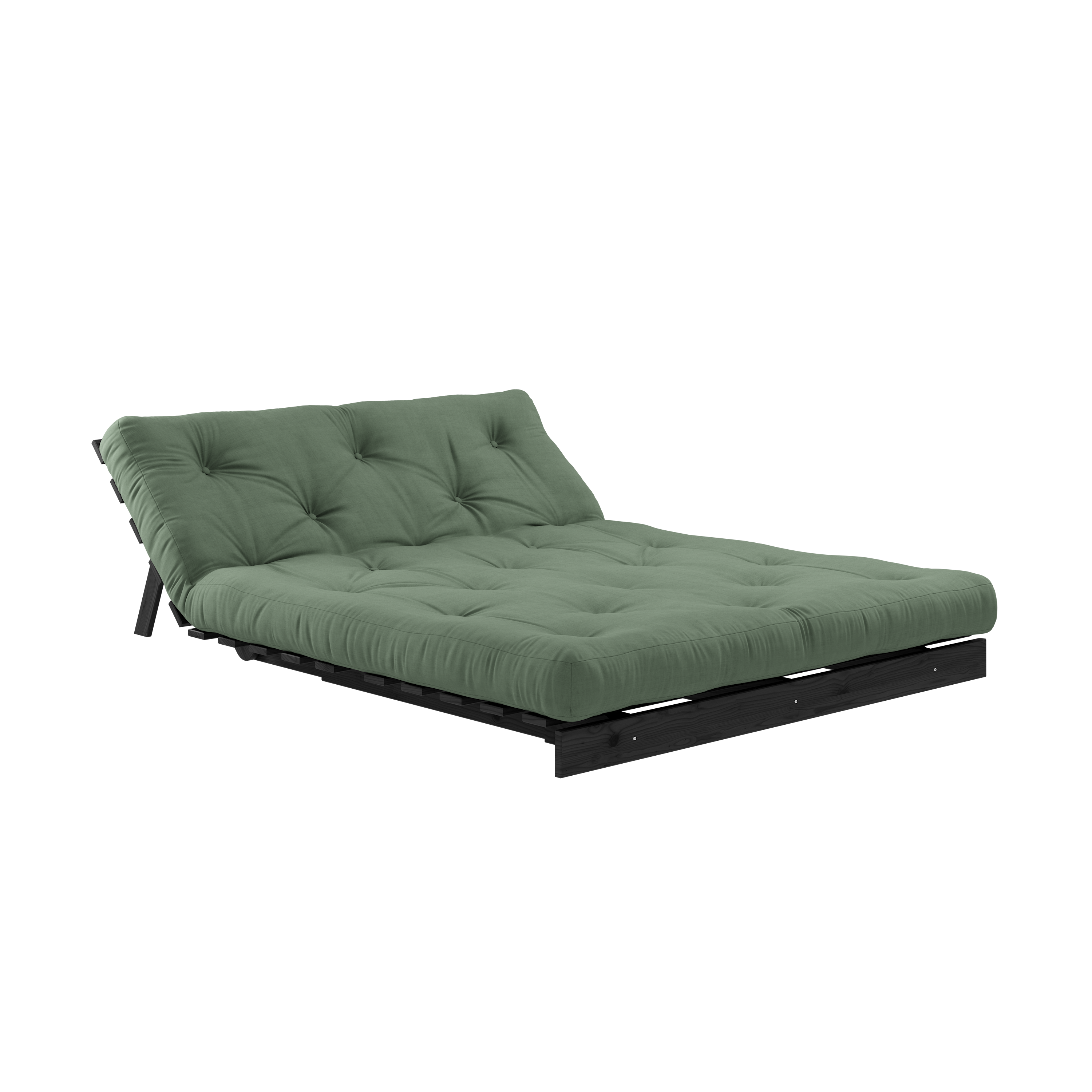 ROOTS BLACK NIGHT LACQUERED 140 X 200 W. ROOTS MATTRESS OLIVE GREEN