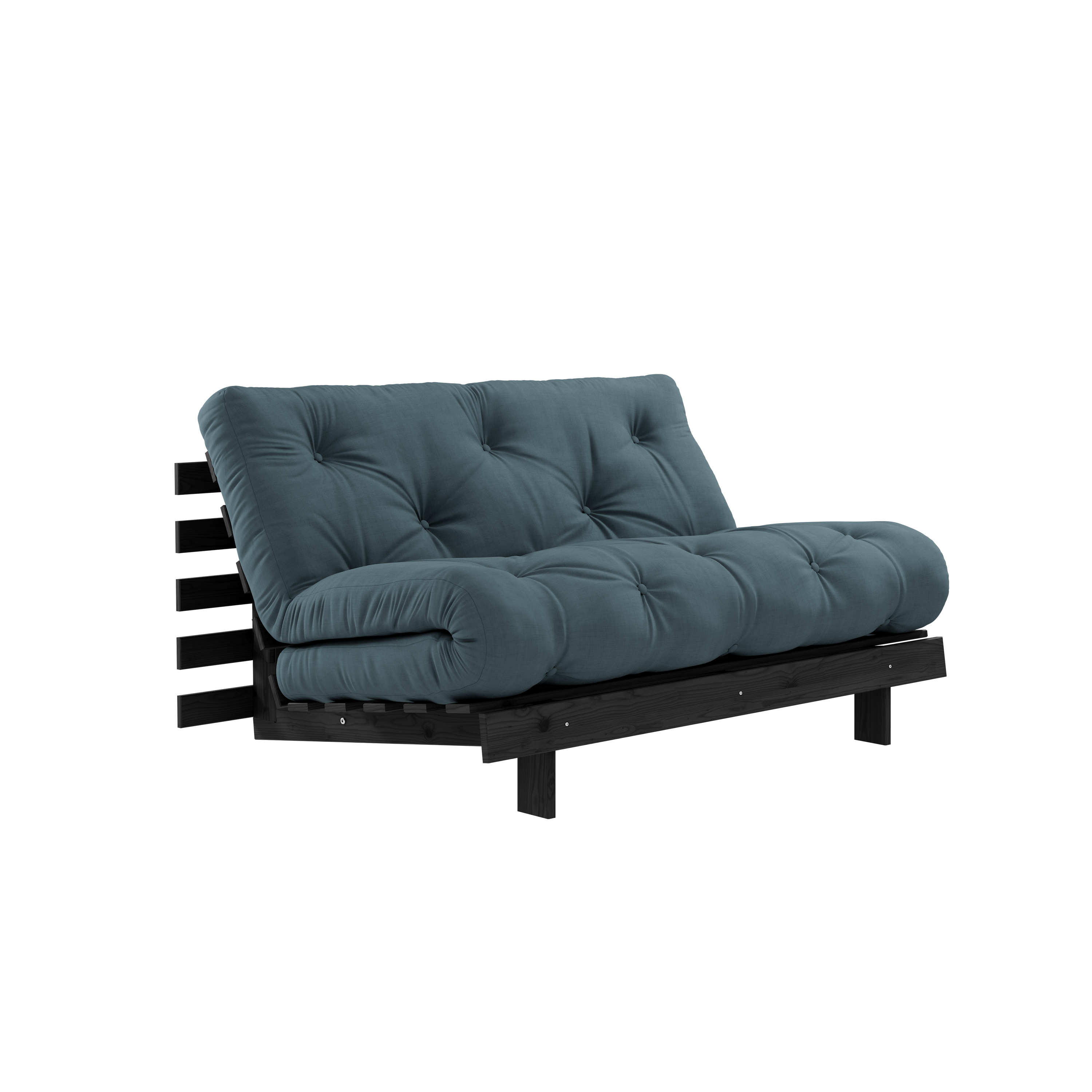 ROOTS BLACK NIGHT LACQUERED 140 X 200 W. ROOTS MATTRESS PETROL BLUE