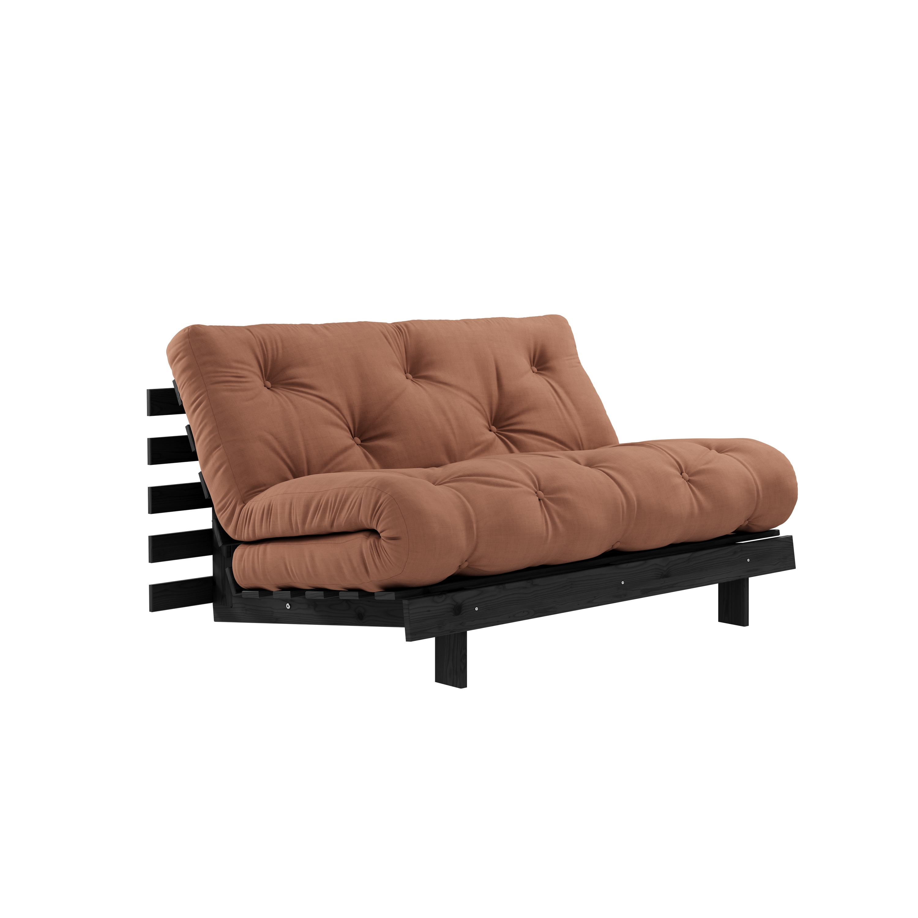 ROOTS BLACK NIGHT LACQUERED 140 X 200 W. ROOTS MATTRESS CLAY BROWN