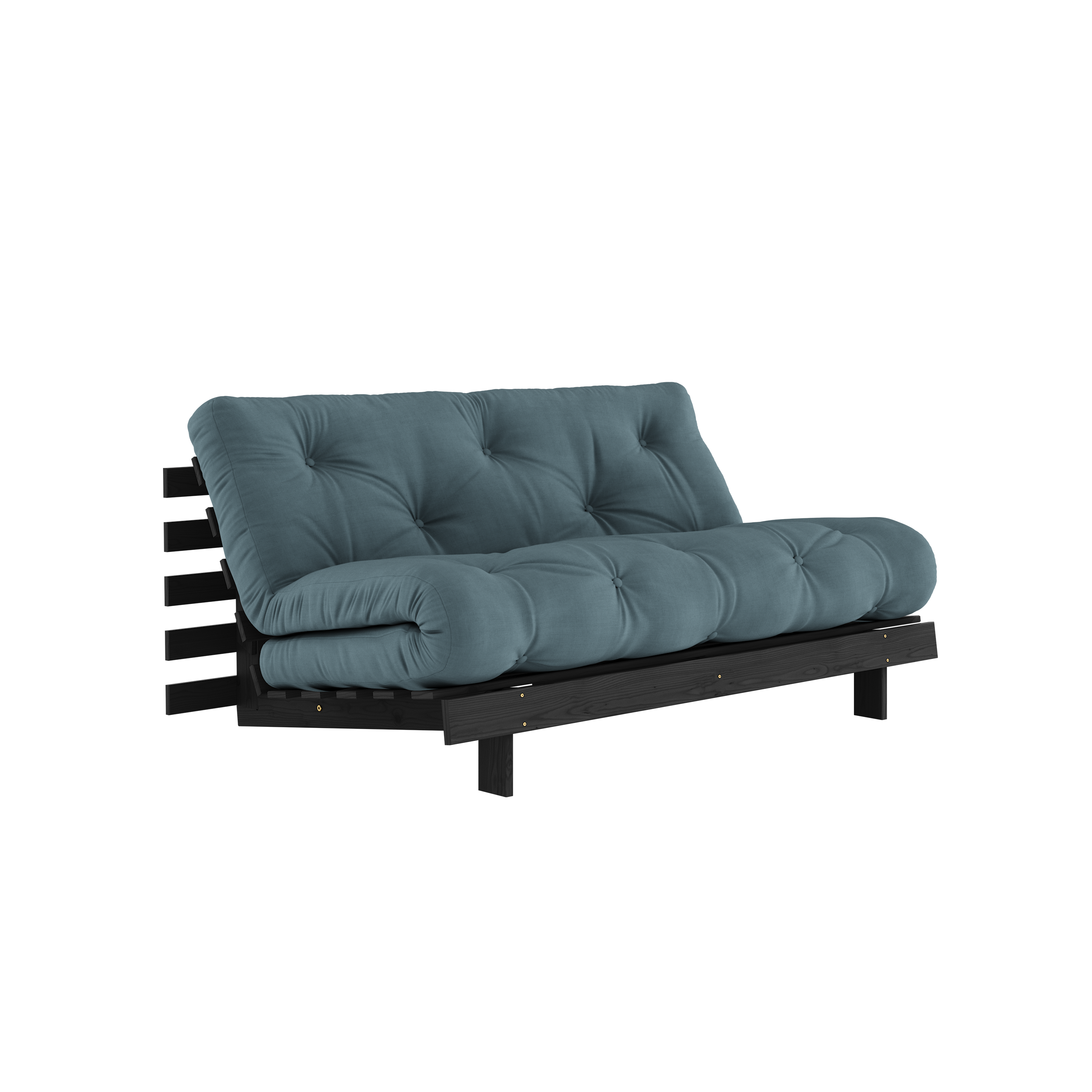 ROOTS BLACK NIGHT LACQUERED 160 X 200 W. ROOTS MATTRESS PETROL BLUE