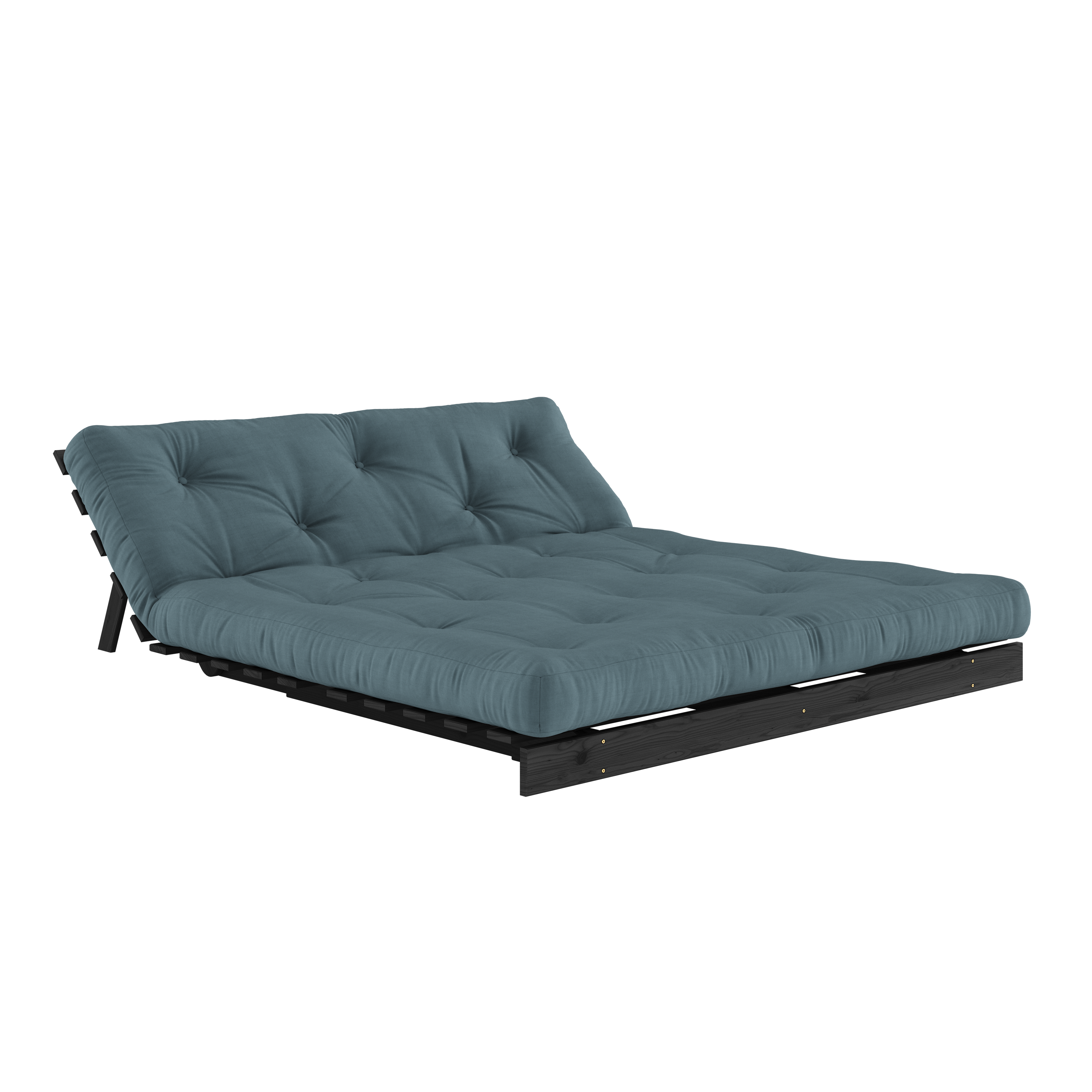 ROOTS BLACK NIGHT LACQUERED 160 X 200 W. ROOTS MATTRESS PETROL BLUE