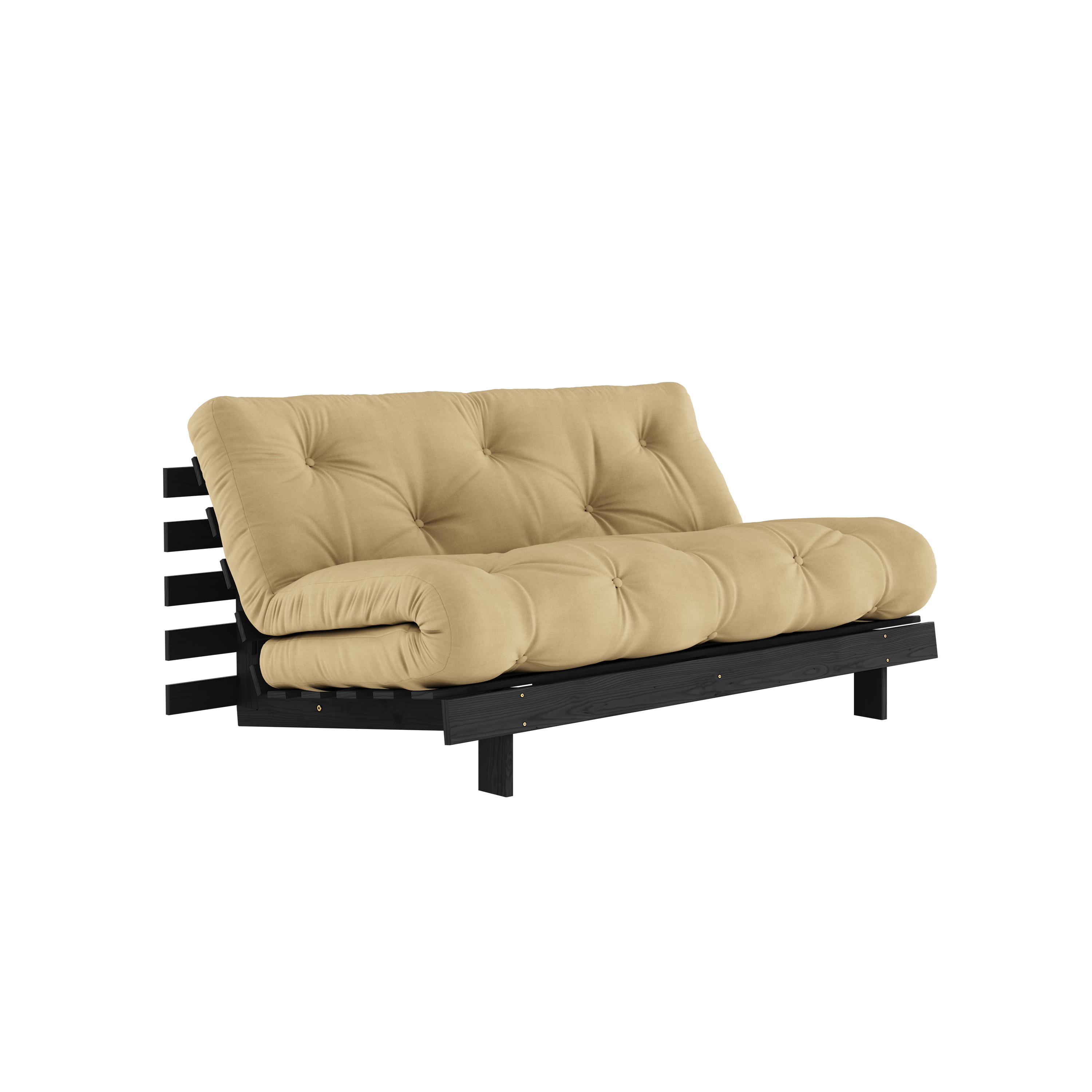 ROOTS BLACK NIGHT LACQUERED 160 X 200 W. ROOTS MATTRESS WHEAT BEIGE