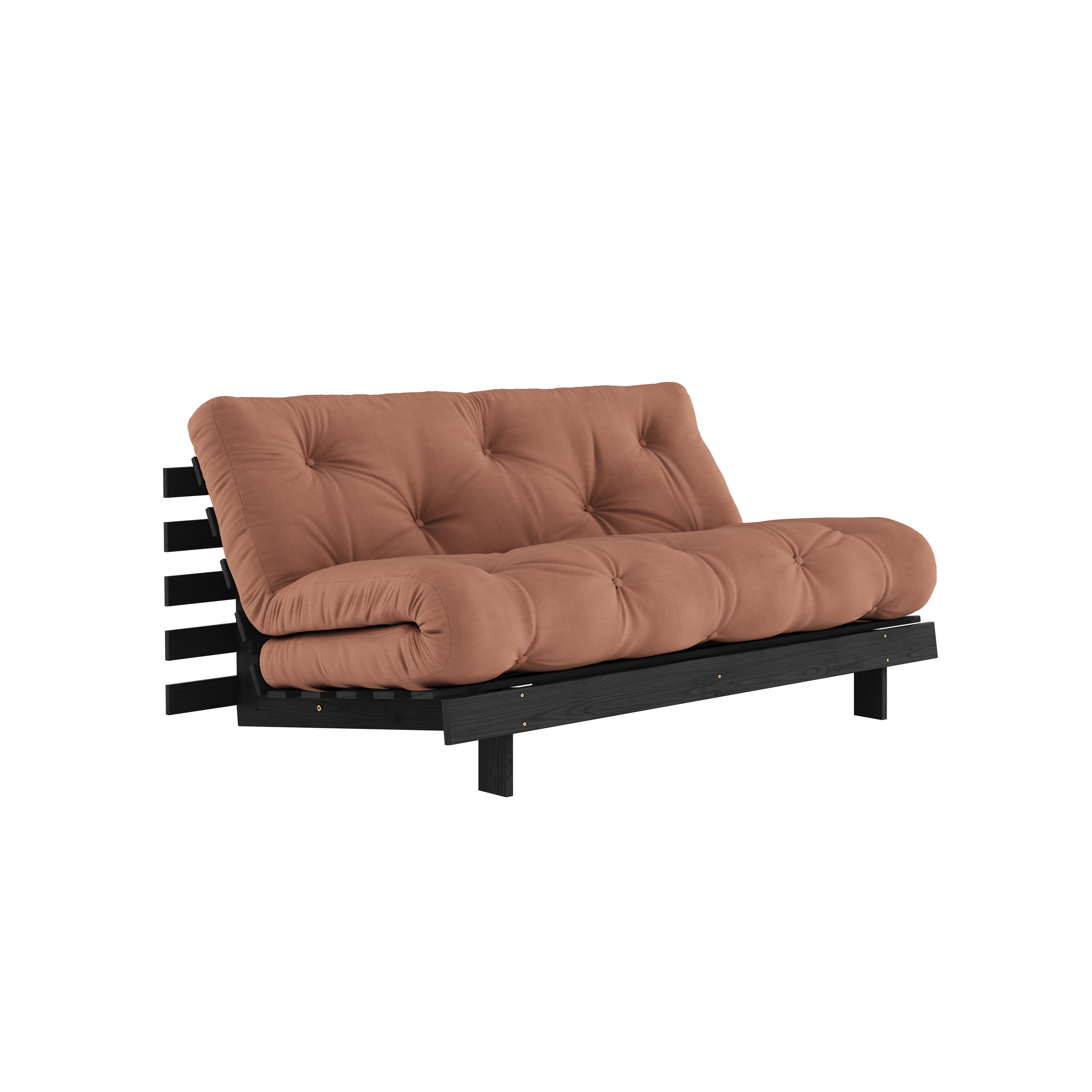 ROOTS BLACK NIGHT LACQUERED 160 X 200 W. ROOTS MATTRESS CLAY BROWN