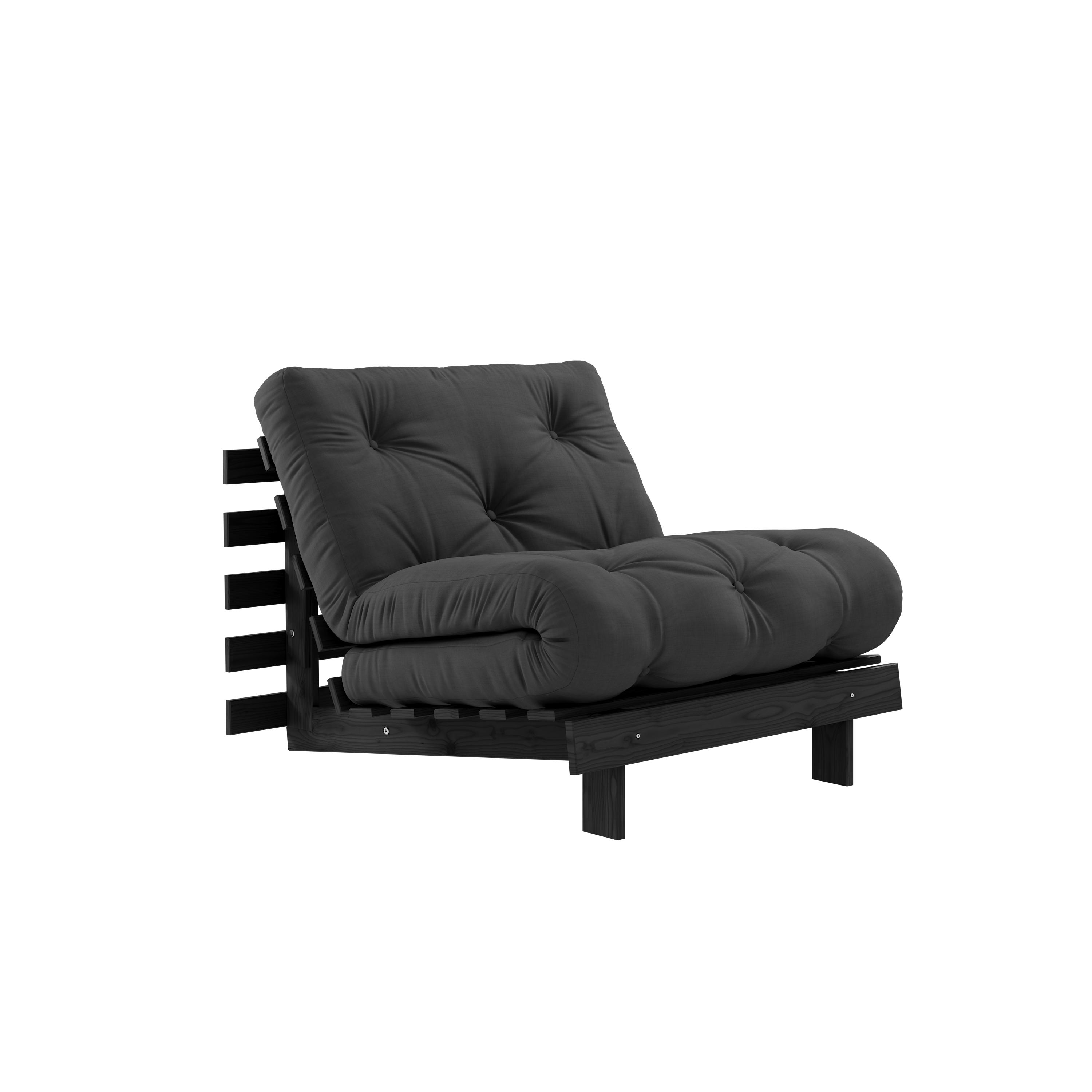 ROOTS BLACK NIGHT LACQUERED 90 X 200 W. ROOTS MATTRESS DARK GREY