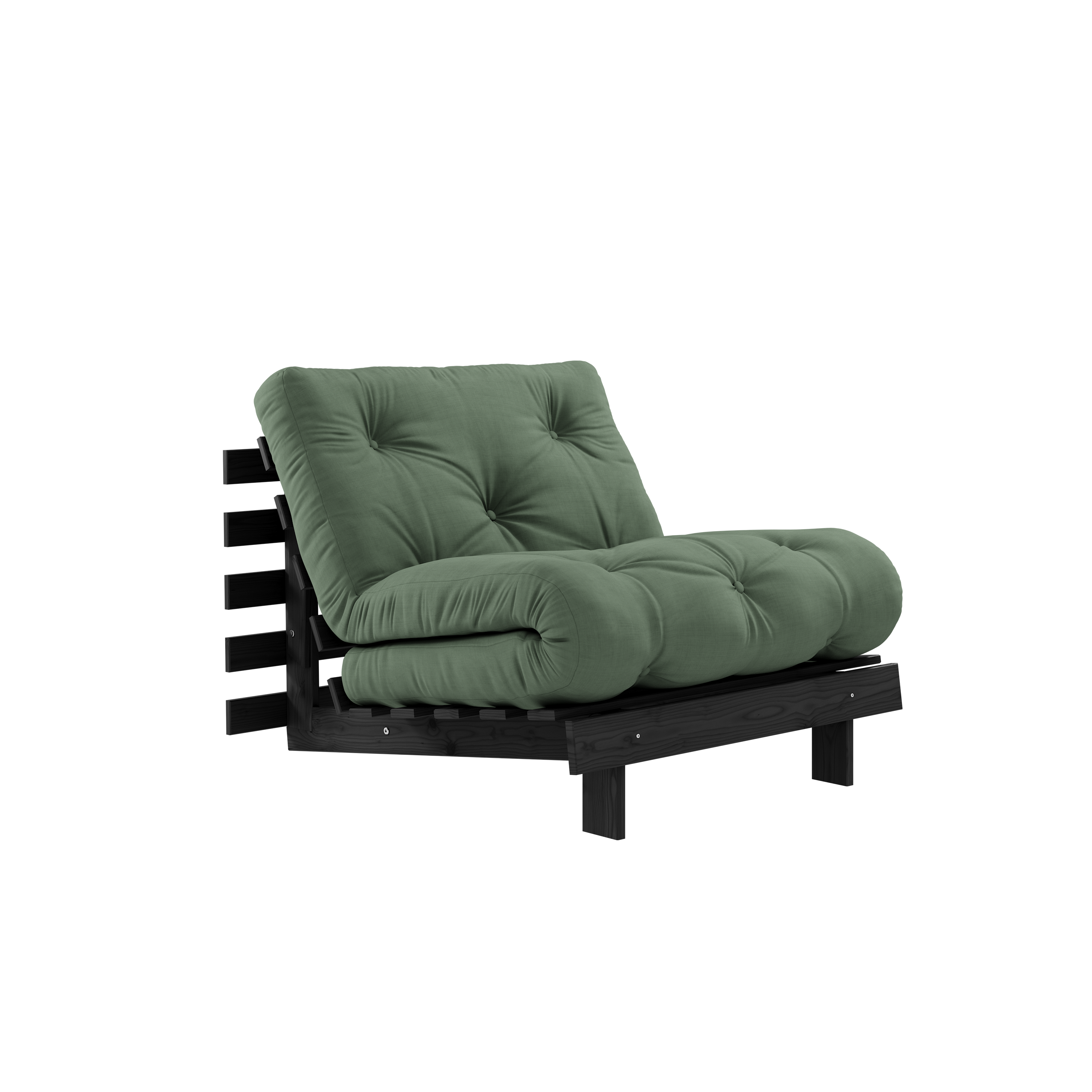 ROOTS BLACK NIGHT LACQUERED 90 X 200 W. ROOTS MATTRESS OLIVE GREEN