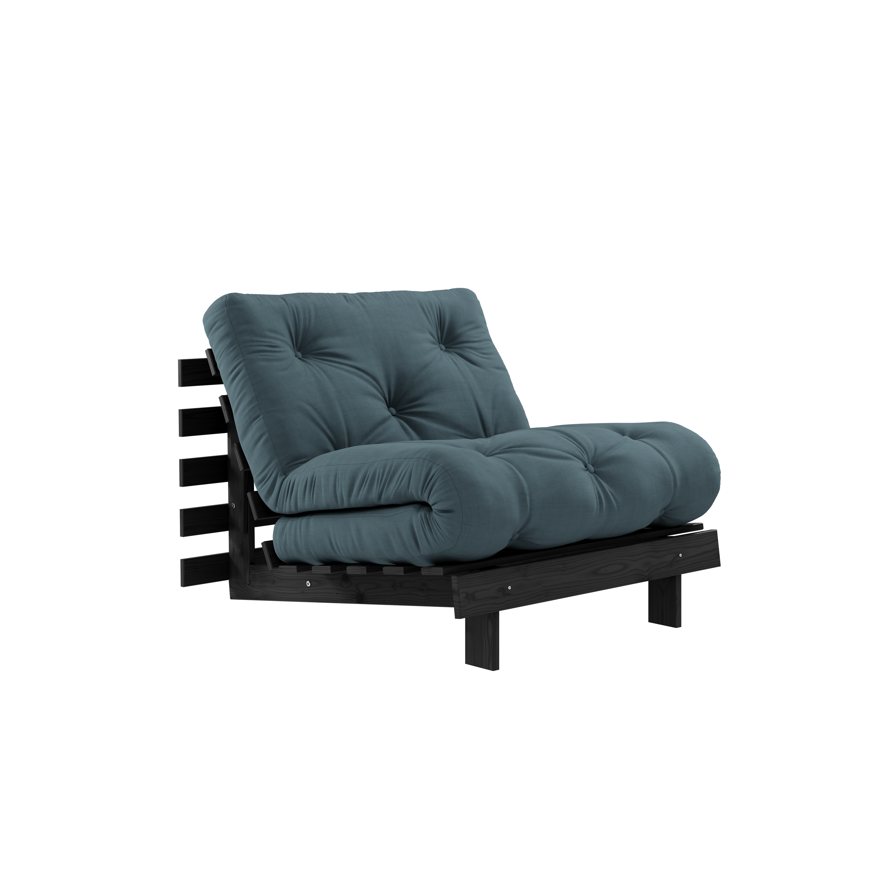 ROOTS BLACK NIGHT LACQUERED 90 X 200 W. ROOTS MATTRESS PETROL BLUE