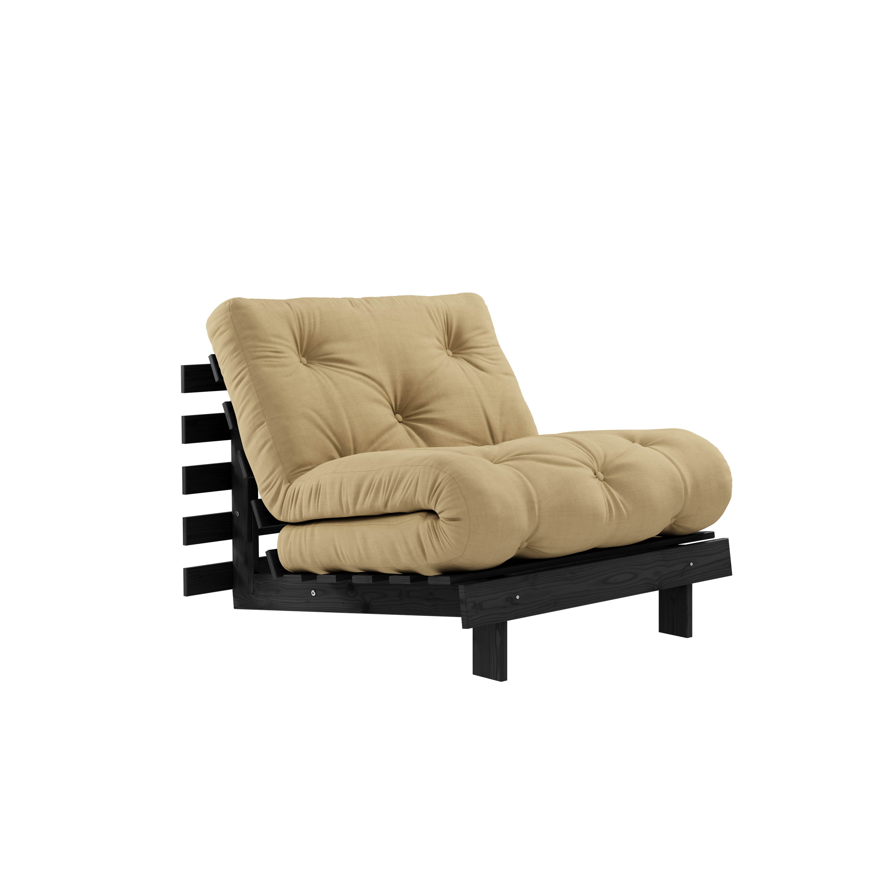 ROOTS BLACK NIGHT LACQUERED 90 X 200 W. ROOTS MATTRESS WHEAT BEIGE