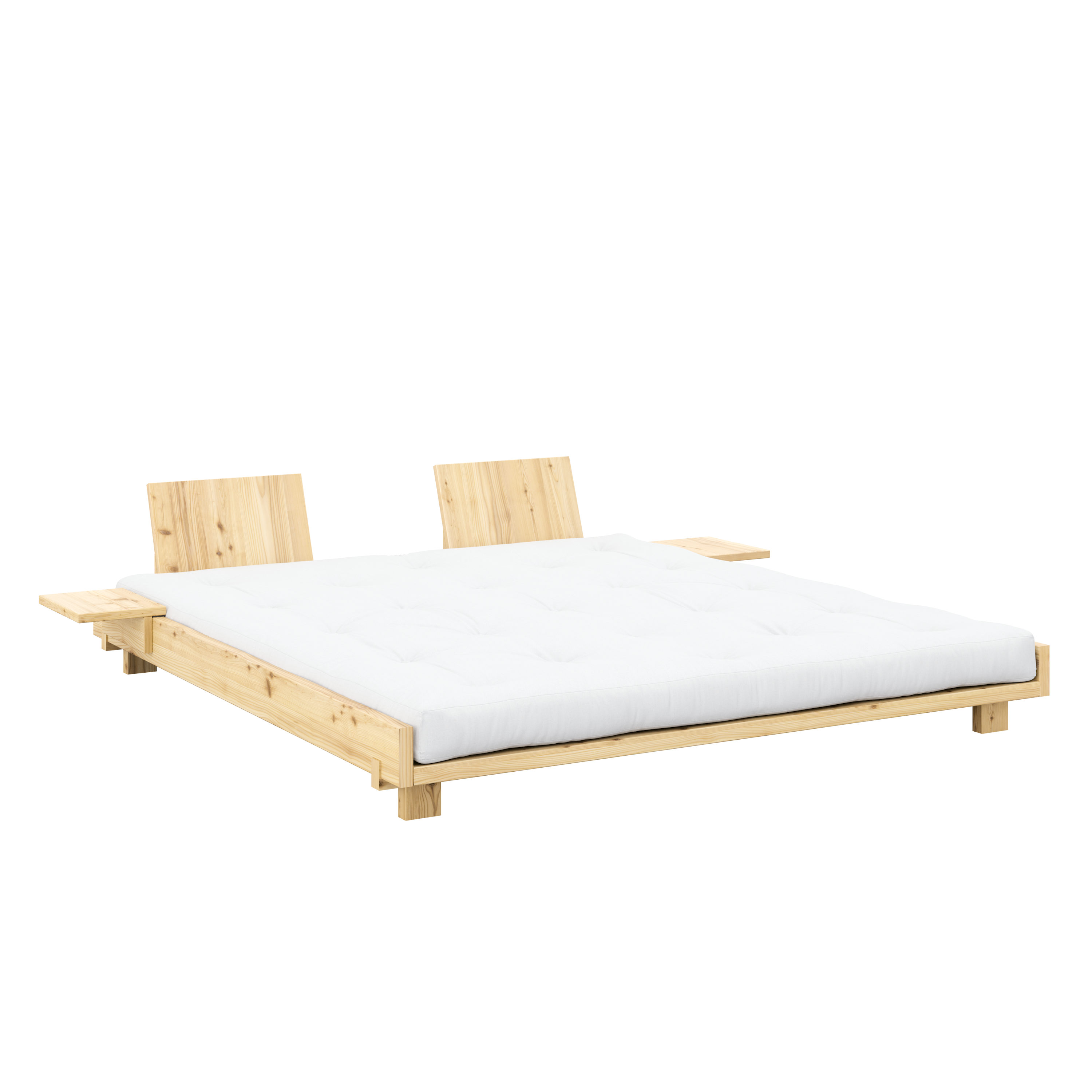LIT SOCIAL CLAIR LAQUÉ 180 X 200 AVEC 2 APPUIS-TÊTE ET 2 TABLES D'APPOINT LATÉRALES