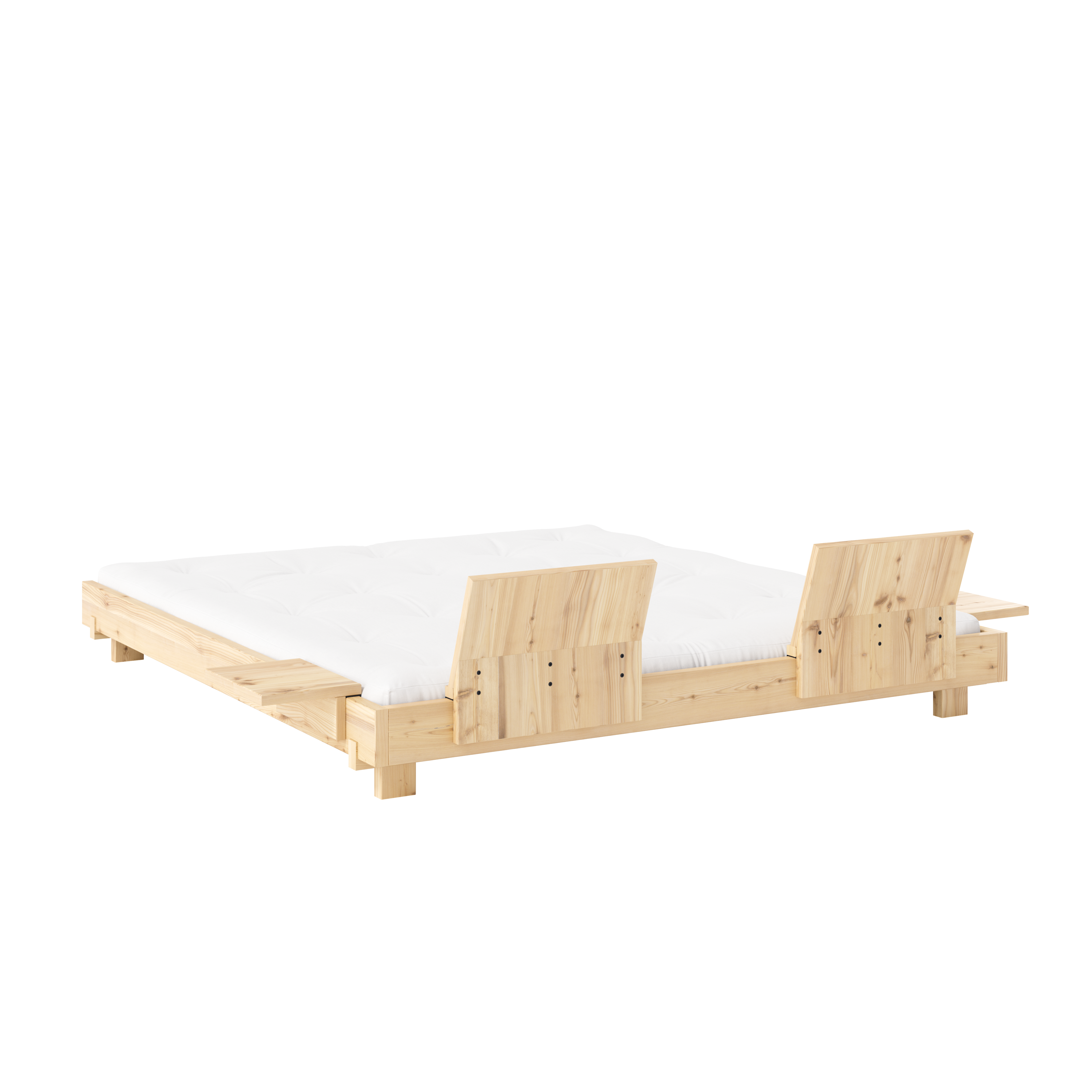 LIT SOCIAL CLAIR LAQUÉ 180 X 200 AVEC 2 APPUIS-TÊTE ET 2 TABLES D'APPOINT LATÉRALES