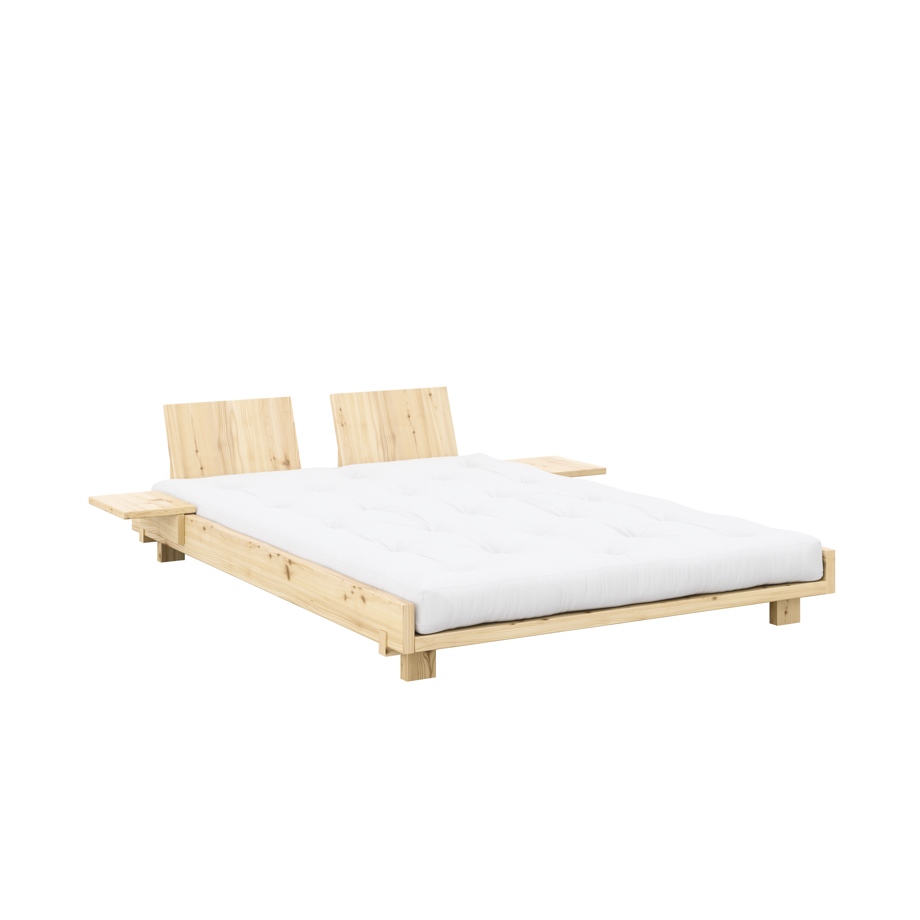 LIT SOCIAL CLAIR VERNIS 140 X 200 AVEC 2 PIÈCES D'APPUI-NUQUE ET 2 PIÈCES DE TABLES D'APPOINT LATÉRALES