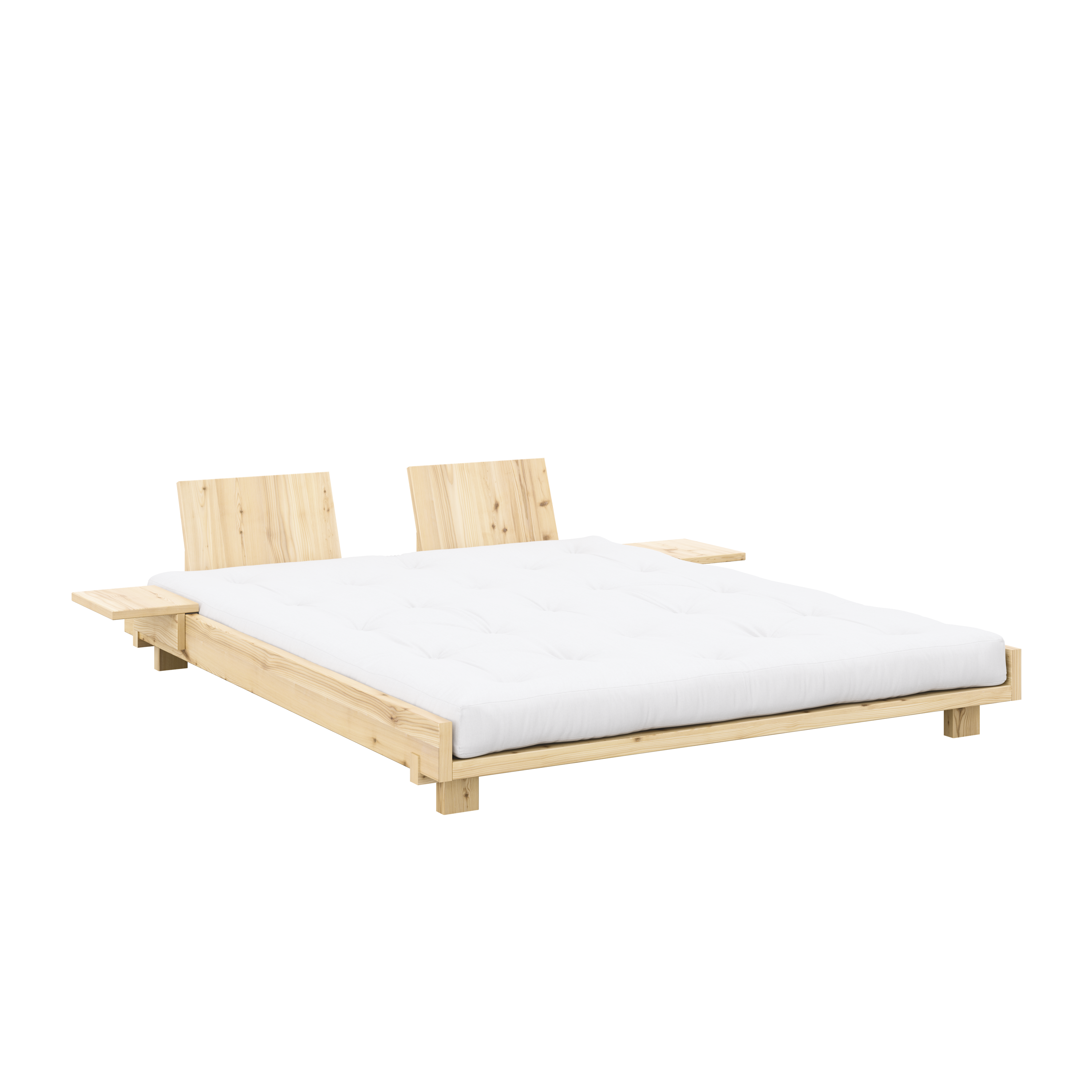 LIT D'ANGLE SOCIAL VERNIS CLAIR 160 X 200 AVEC 2 APPUI-PLATRE DORSAL ET 2 TABLES LATERALES