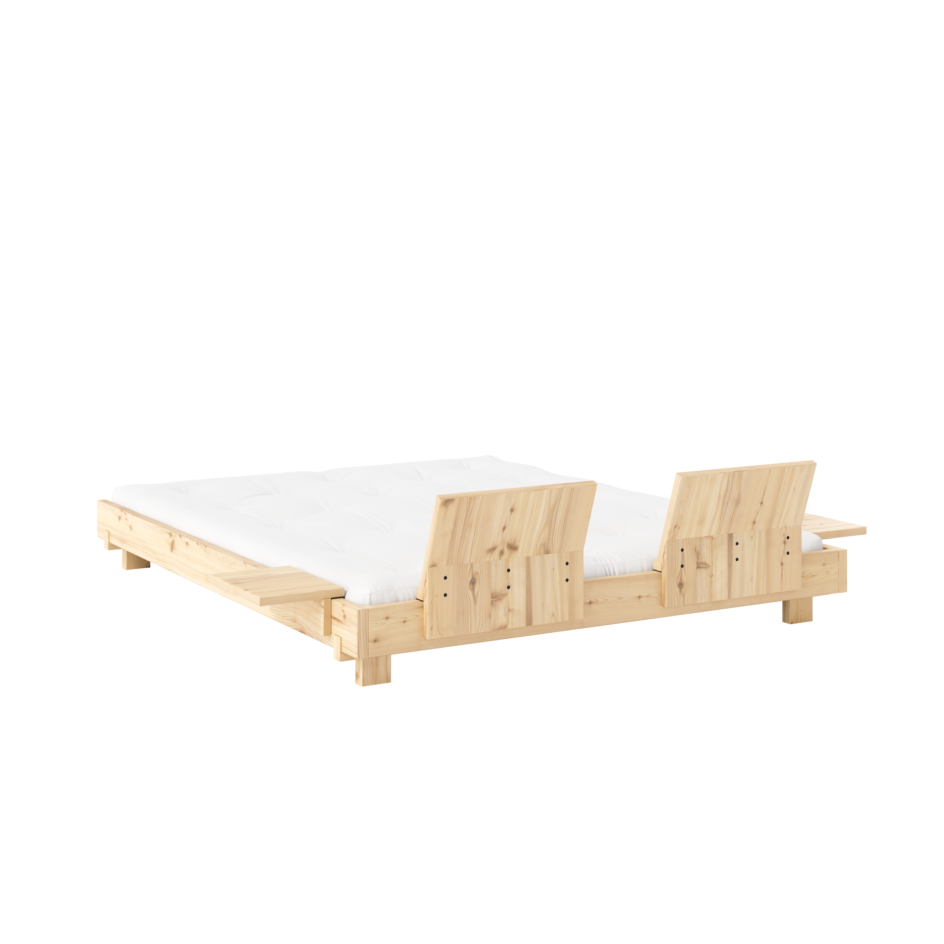LIT D'ANGLE SOCIAL VERNIS CLAIR 160 X 200 AVEC 2 APPUI-PLATRE DORSAL ET 2 TABLES LATERALES